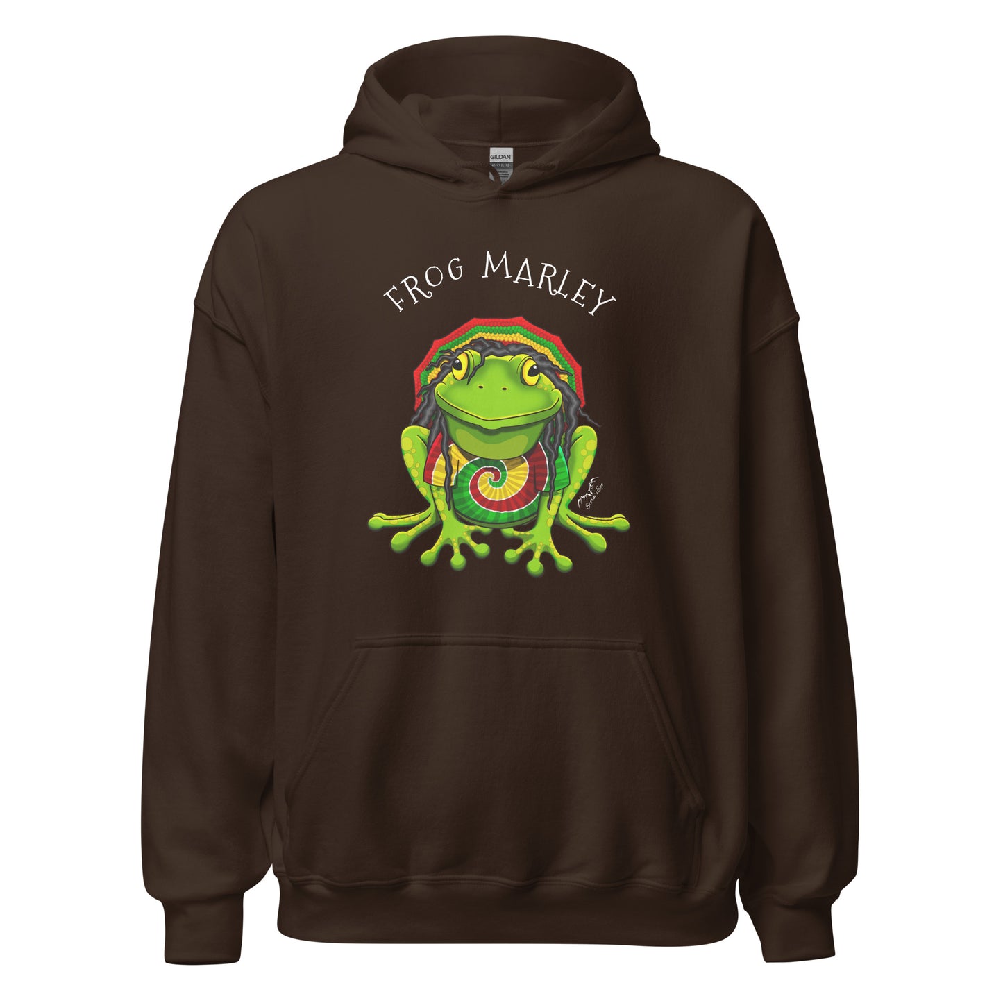stormseye design frog marley reggae hoodie flat view brown