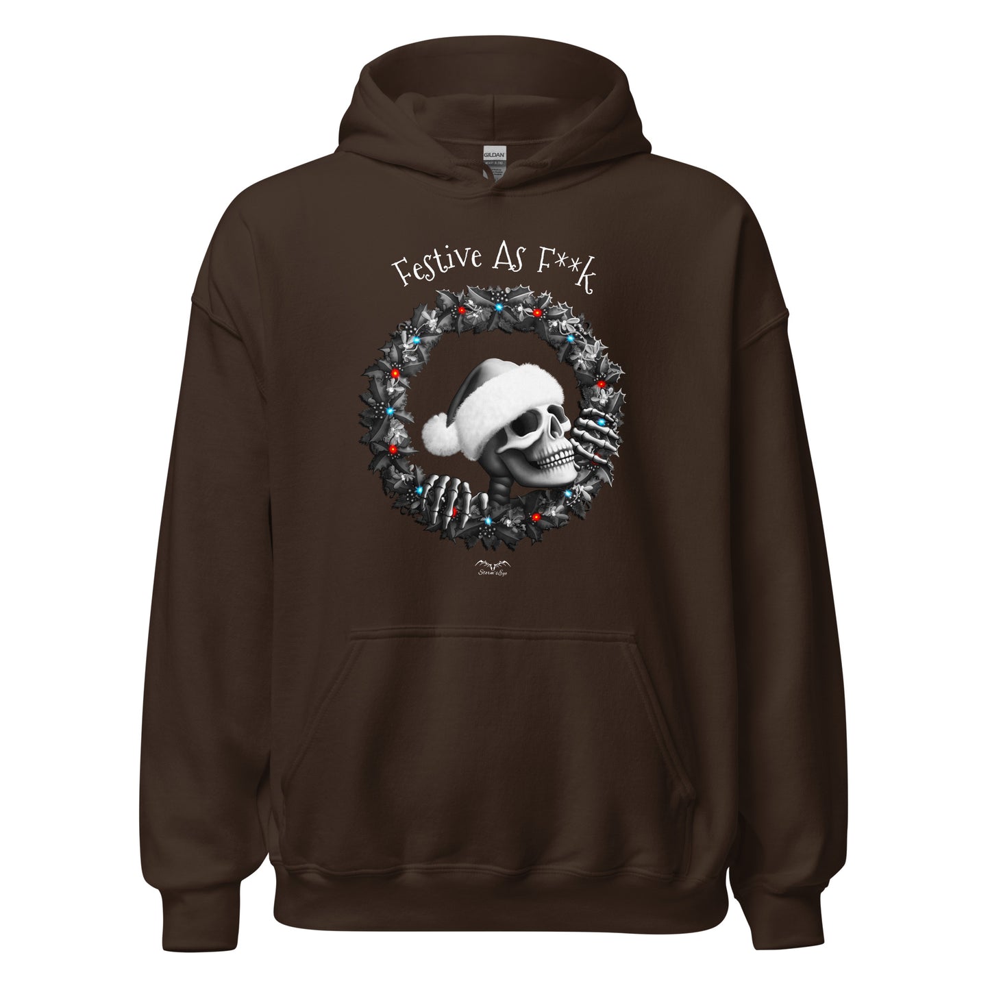 stormseye design festive AF christmas hoodie flat view brown