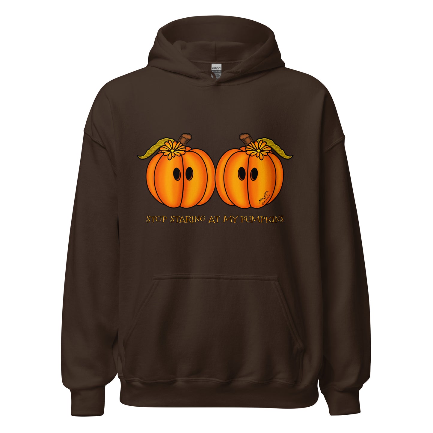 stormseye design staring pumpkins halloween hoodie flat view brown