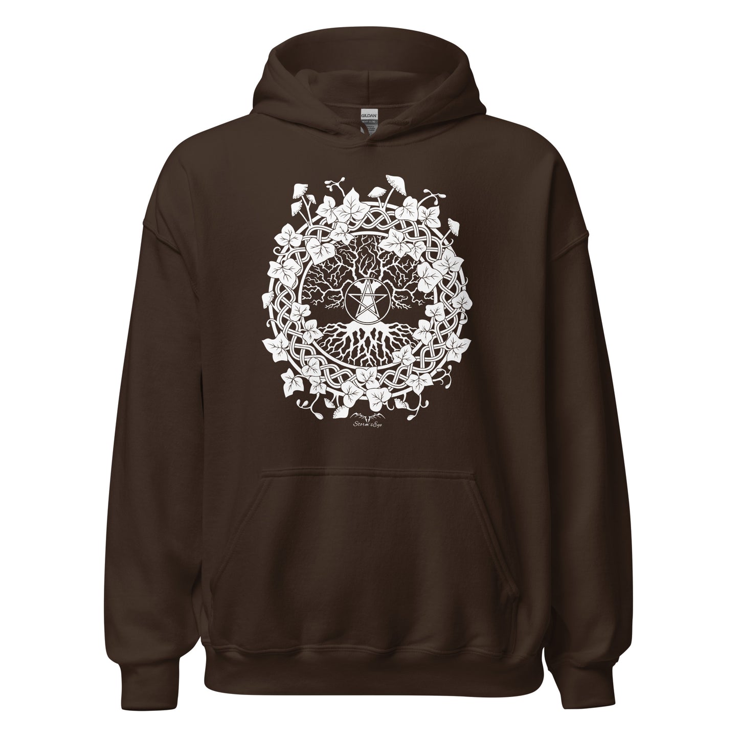 stormseye design pagan tree of life hoodie flat view brown