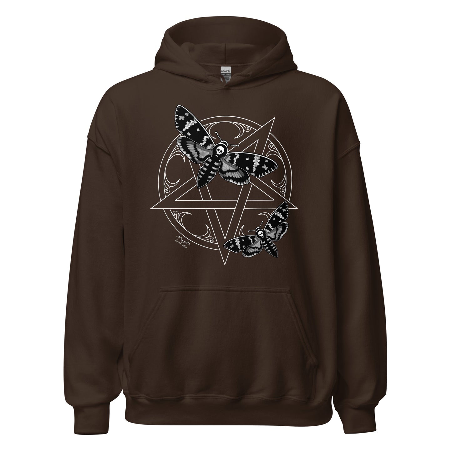 stormseye design deaths head moths hoodie flat view brown