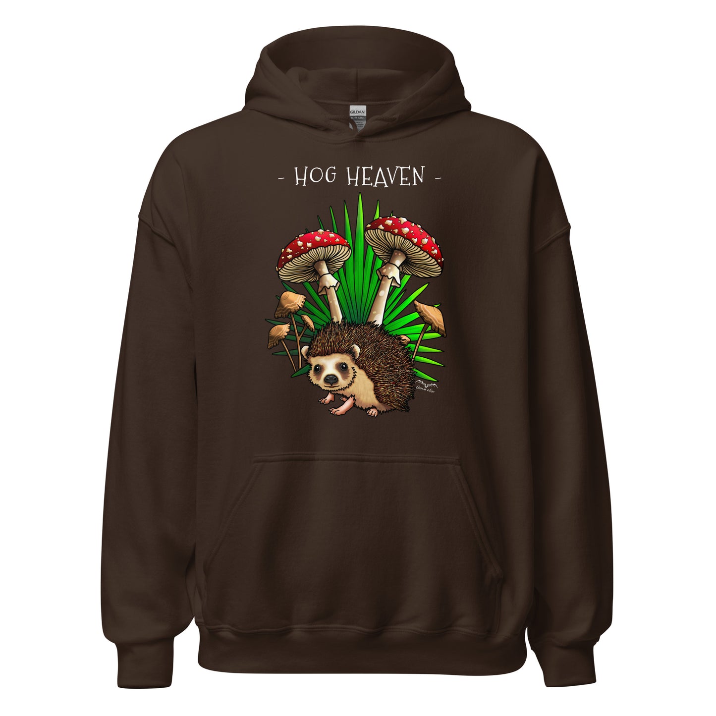 hog heaven hedgehog mushrooms hoodie by stormseye, brown