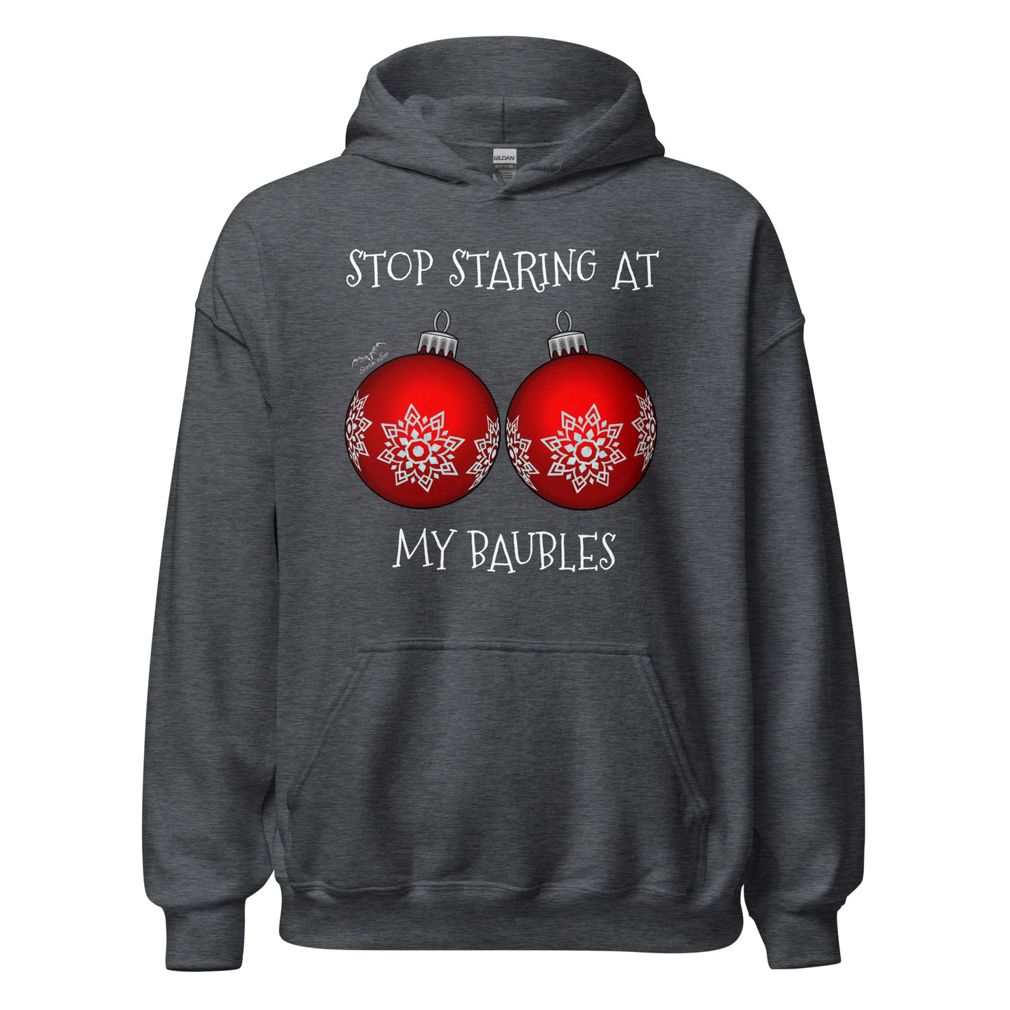 stormseye design stop staring funny christmas hoodie flat view dark heather