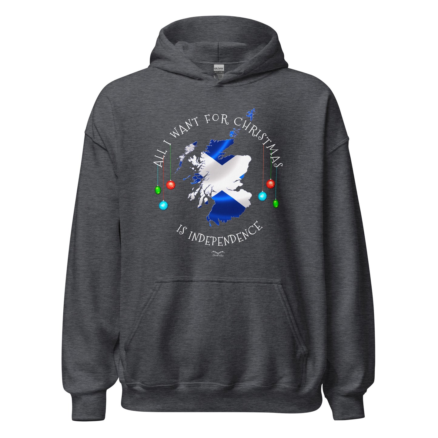 stormseye design christmas scottish independence hoodie flat view dark heather