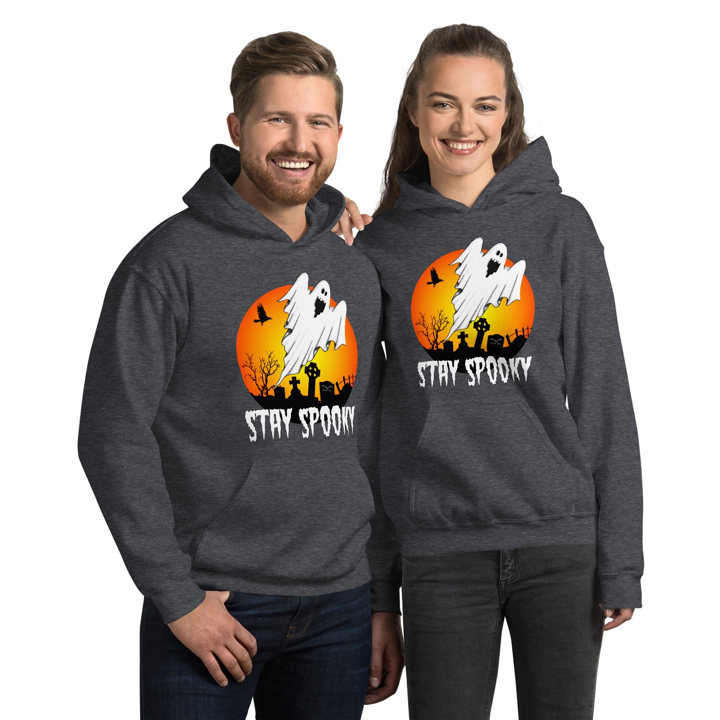 stormseye design stay spooky halloween hoodie modelled view dark heather