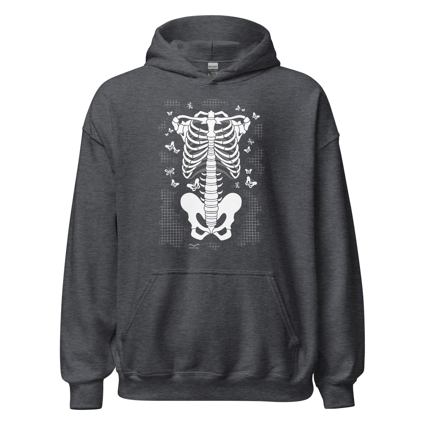stormseye design skeleton torso halloween hoodie flat view dark heather