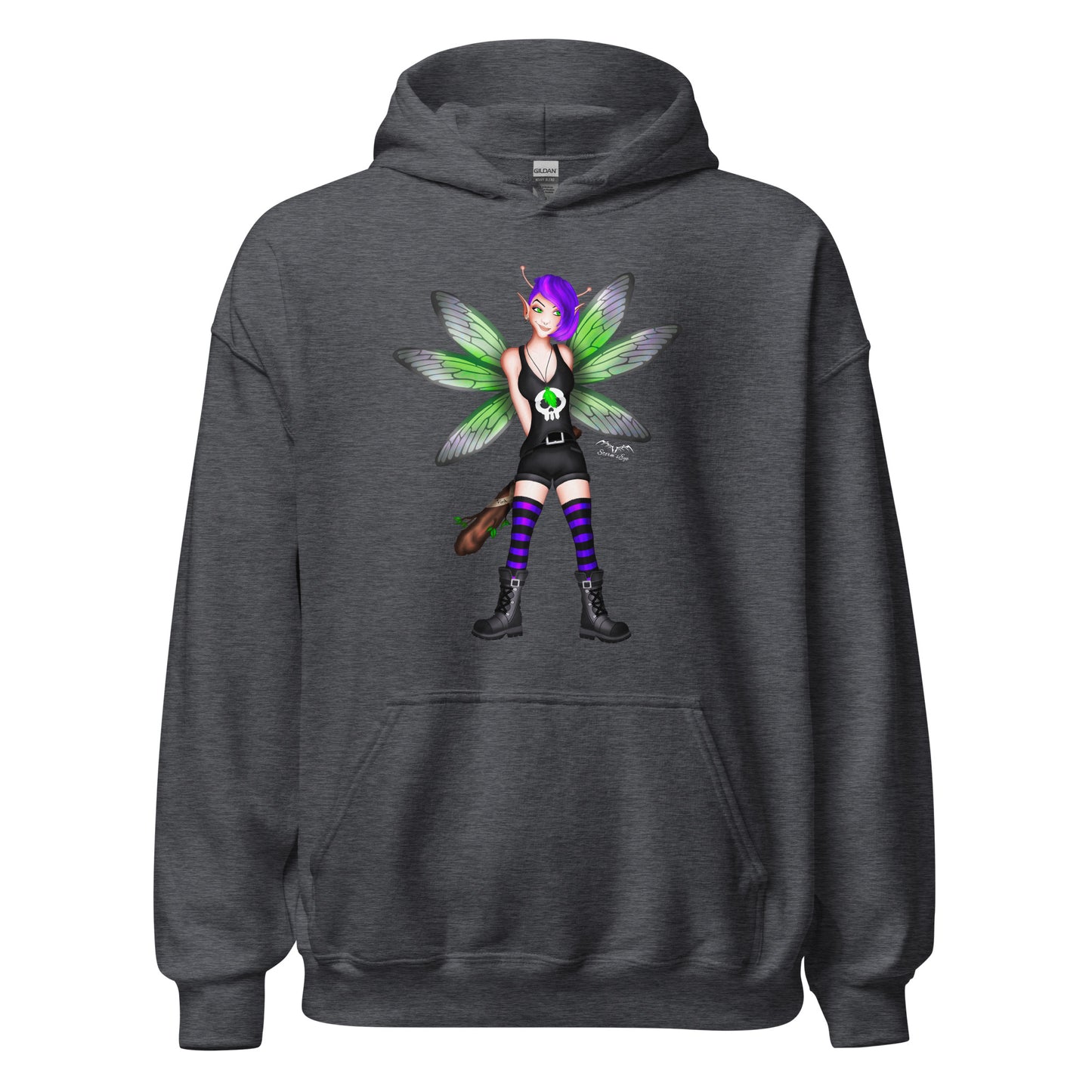stormseye design rocker fairy fink hoodie flat view dark heather