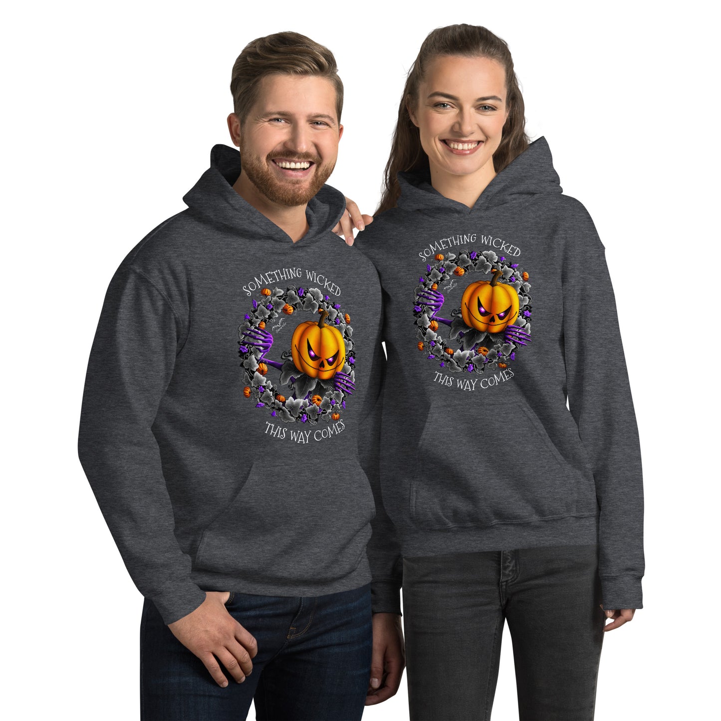 stormseye design pumpkin king halloween hoodie modelled view dark heather