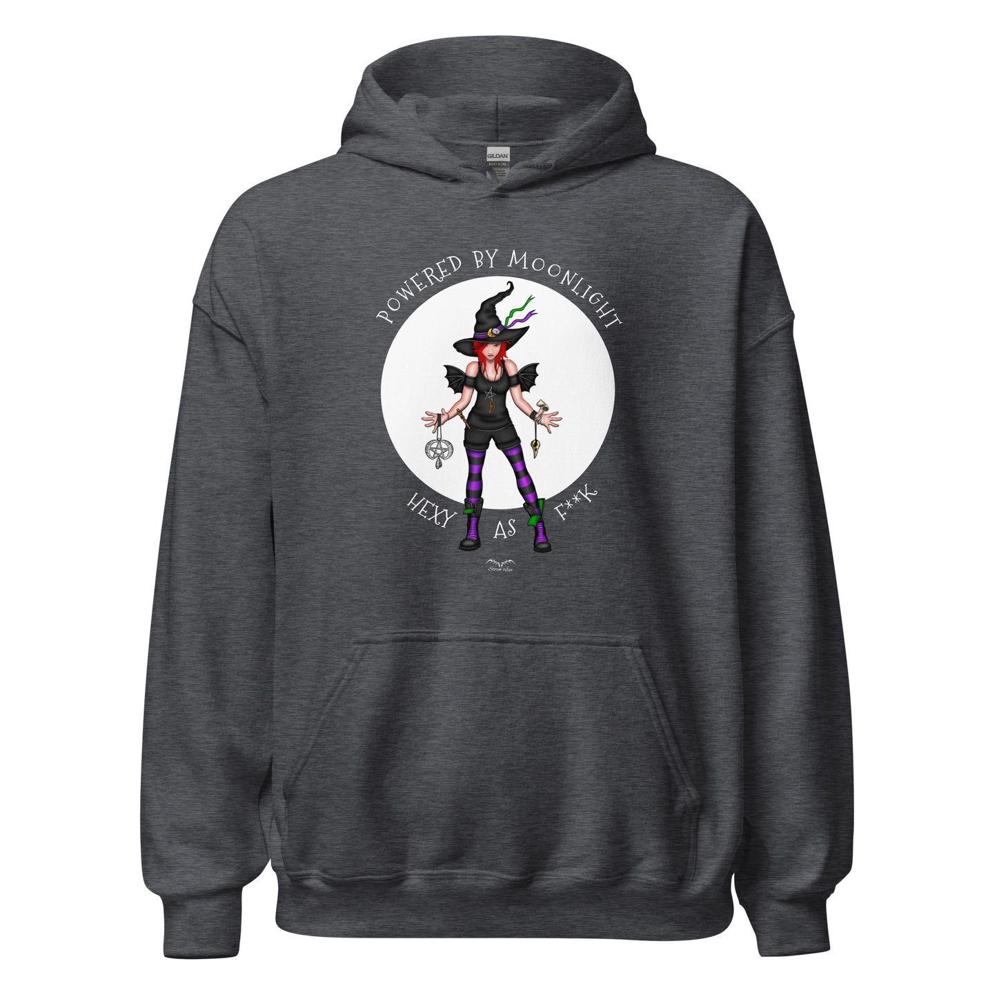 stormseye design hexy witch hoodie flat view dark heather