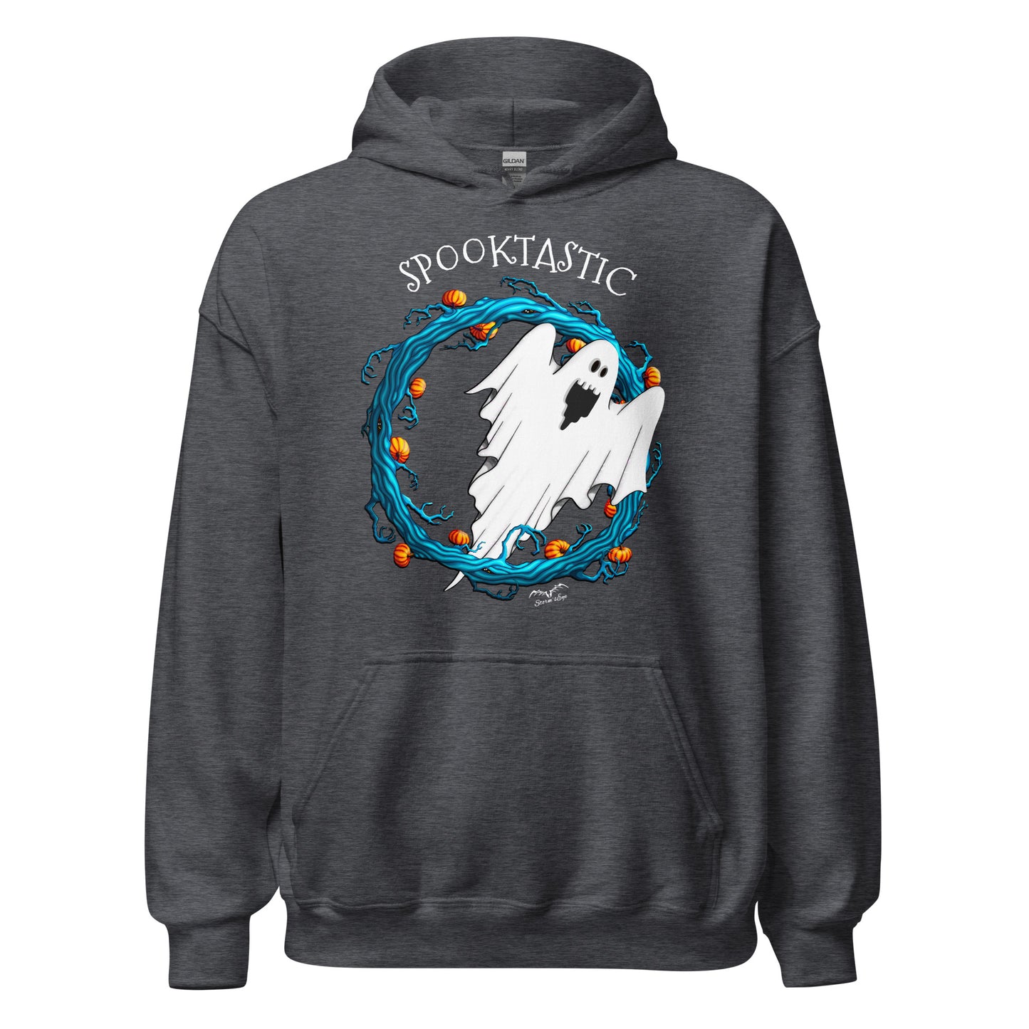 stormseye design halloween ghost spooktastic hoodie flat view dark heather