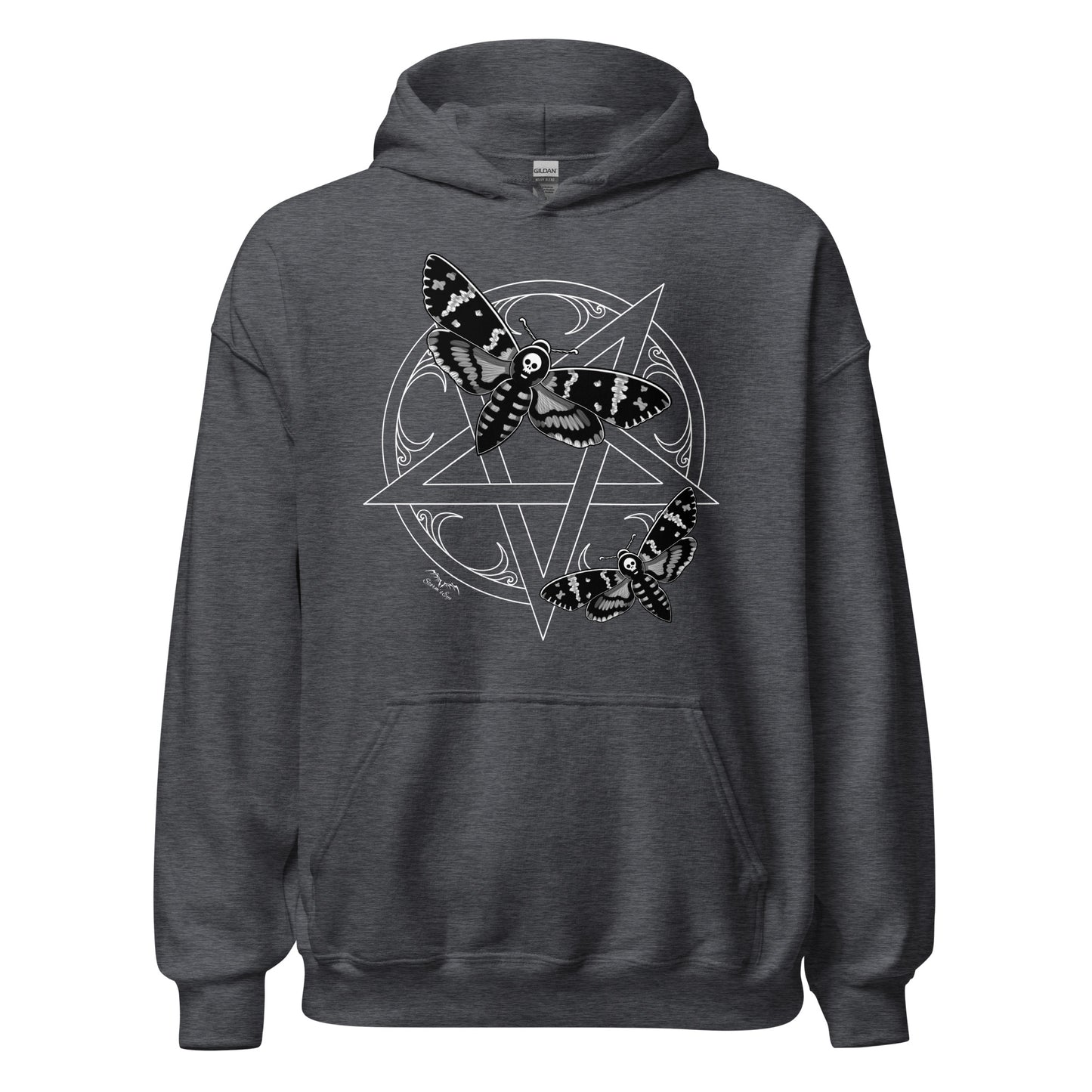 stormseye design deaths head moths hoodie flat view dark heather
