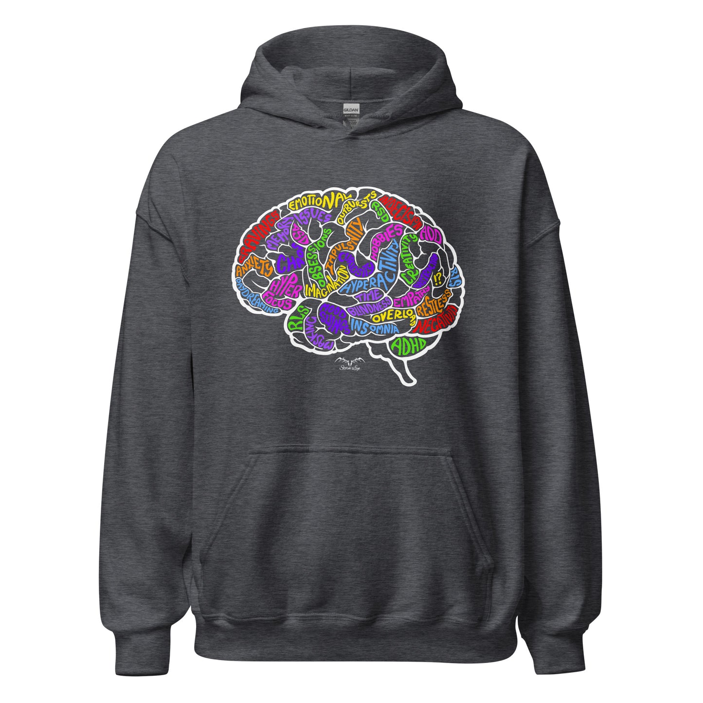 ADHD brain symptoms Hoodie by Stormseye Design dark heather