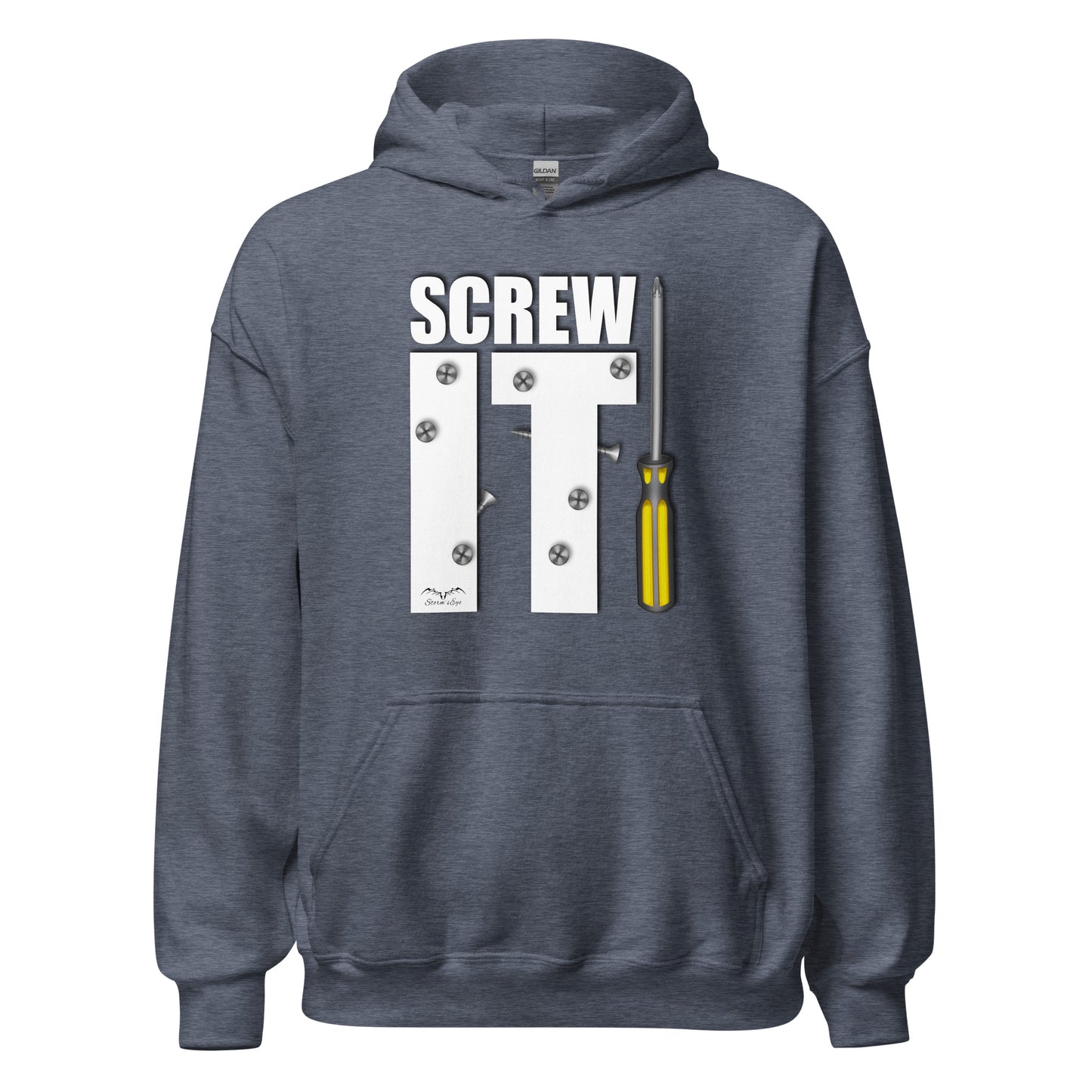 Funny Screw It DIY Lover hoodie, blue heather, by Stormseye Design