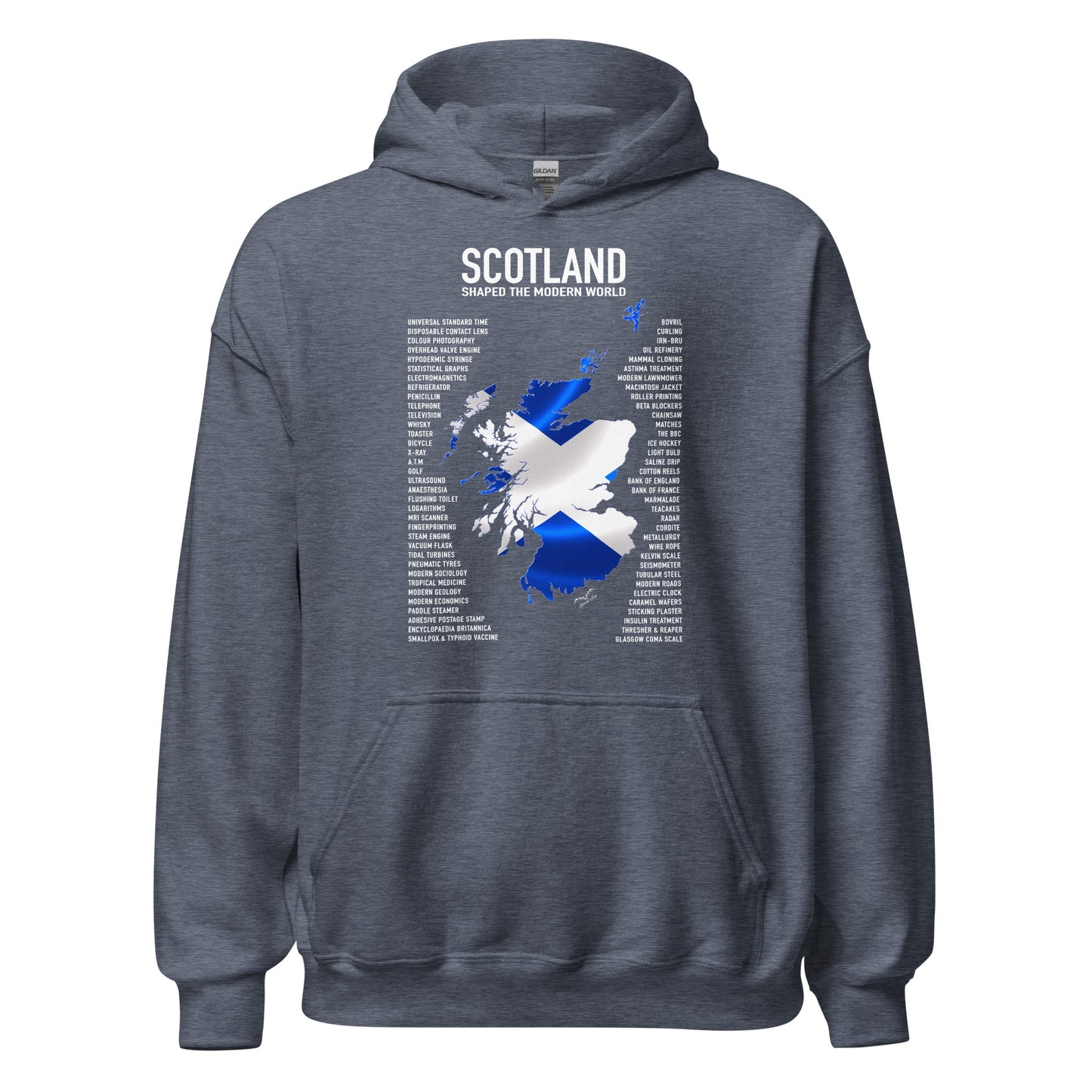 scotland inventions hoodie by Stormseye Design, denim blue