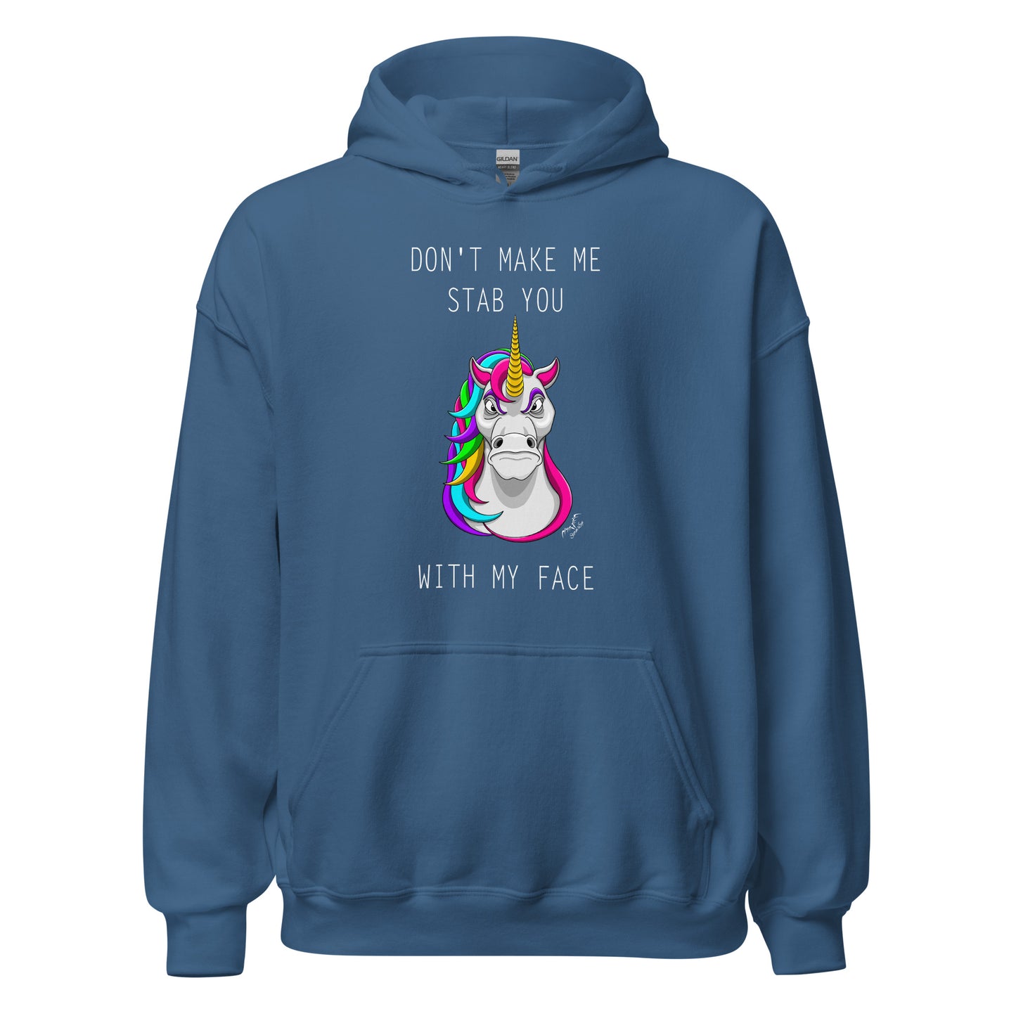 funny stabby unicorn hoodie blue by stormseye design