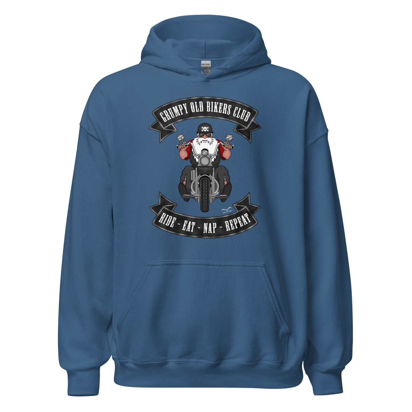 grumpy old biker hoodie blue by stormseye design