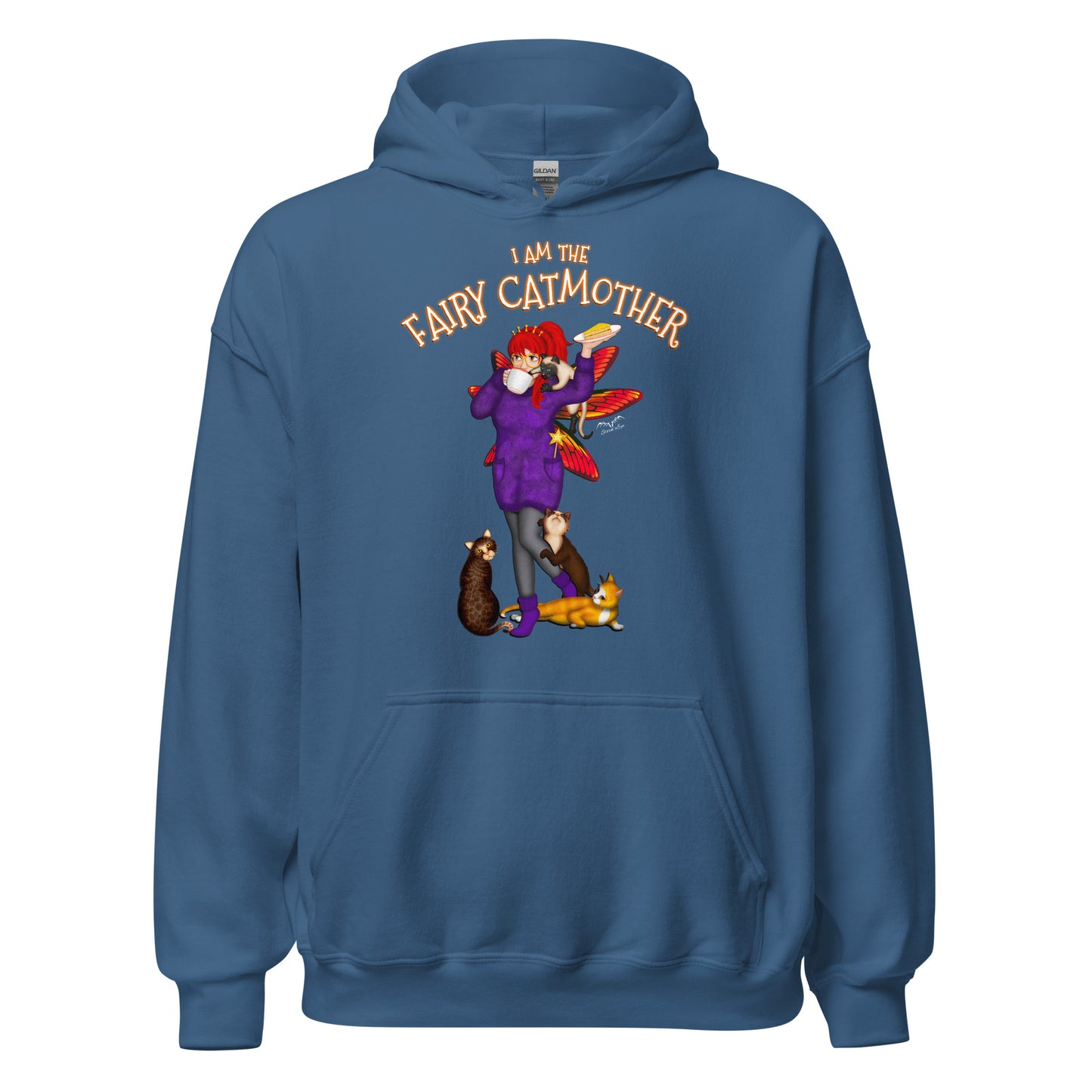 fairy cat mother hoodie for mum, blue, by stormseye design
