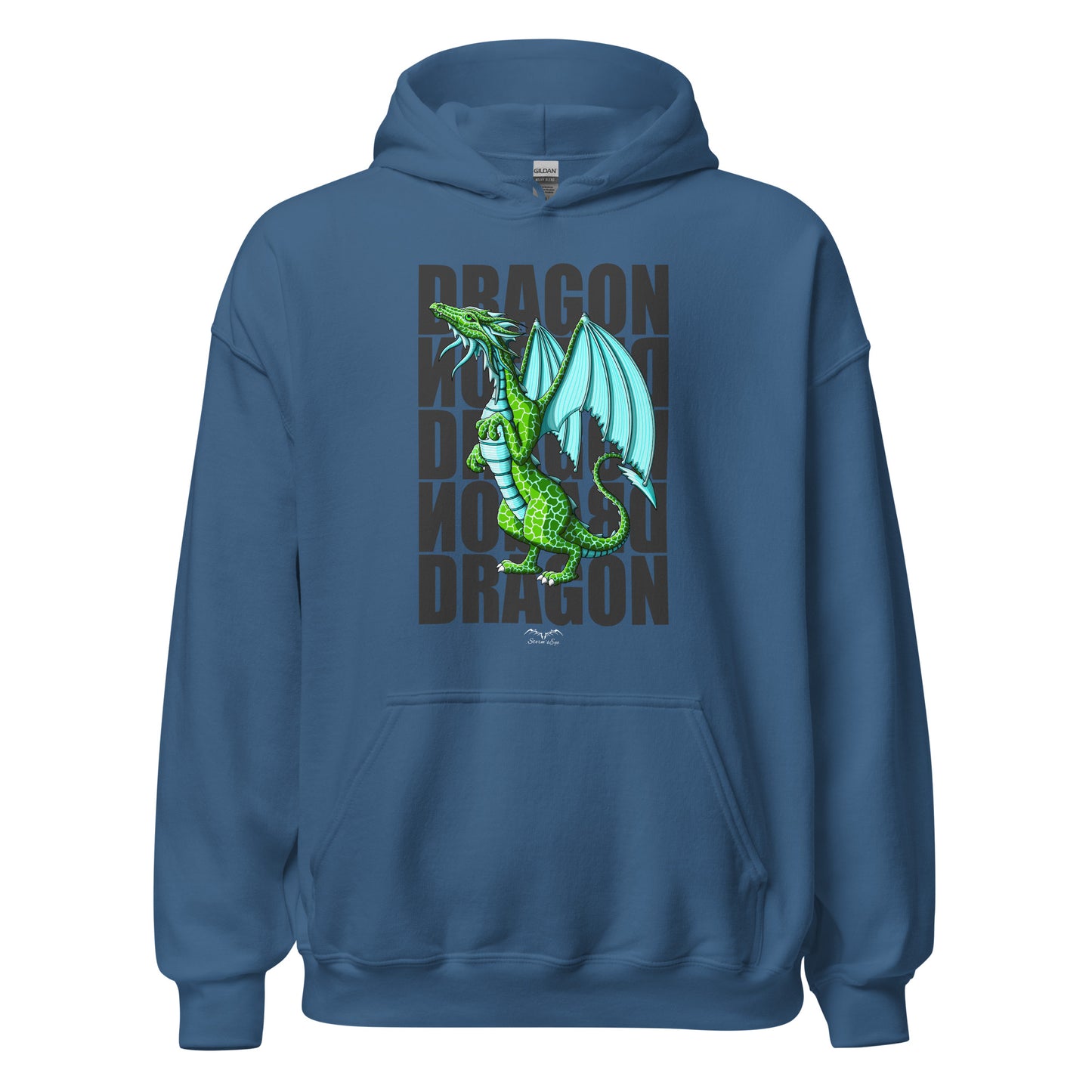 green dragon fantasy hoodie, blue, by stormseye design