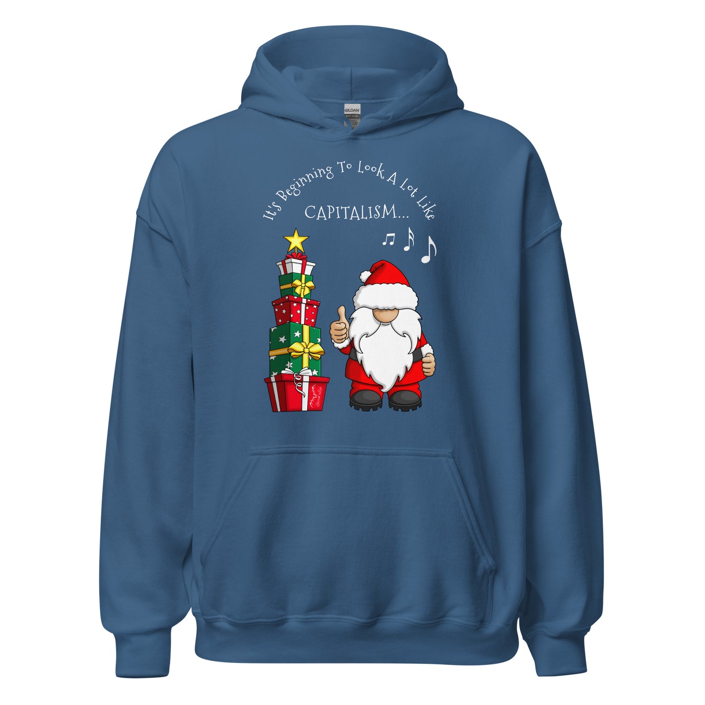 stormseye design festive capitalism christmas hoodie flat view blue