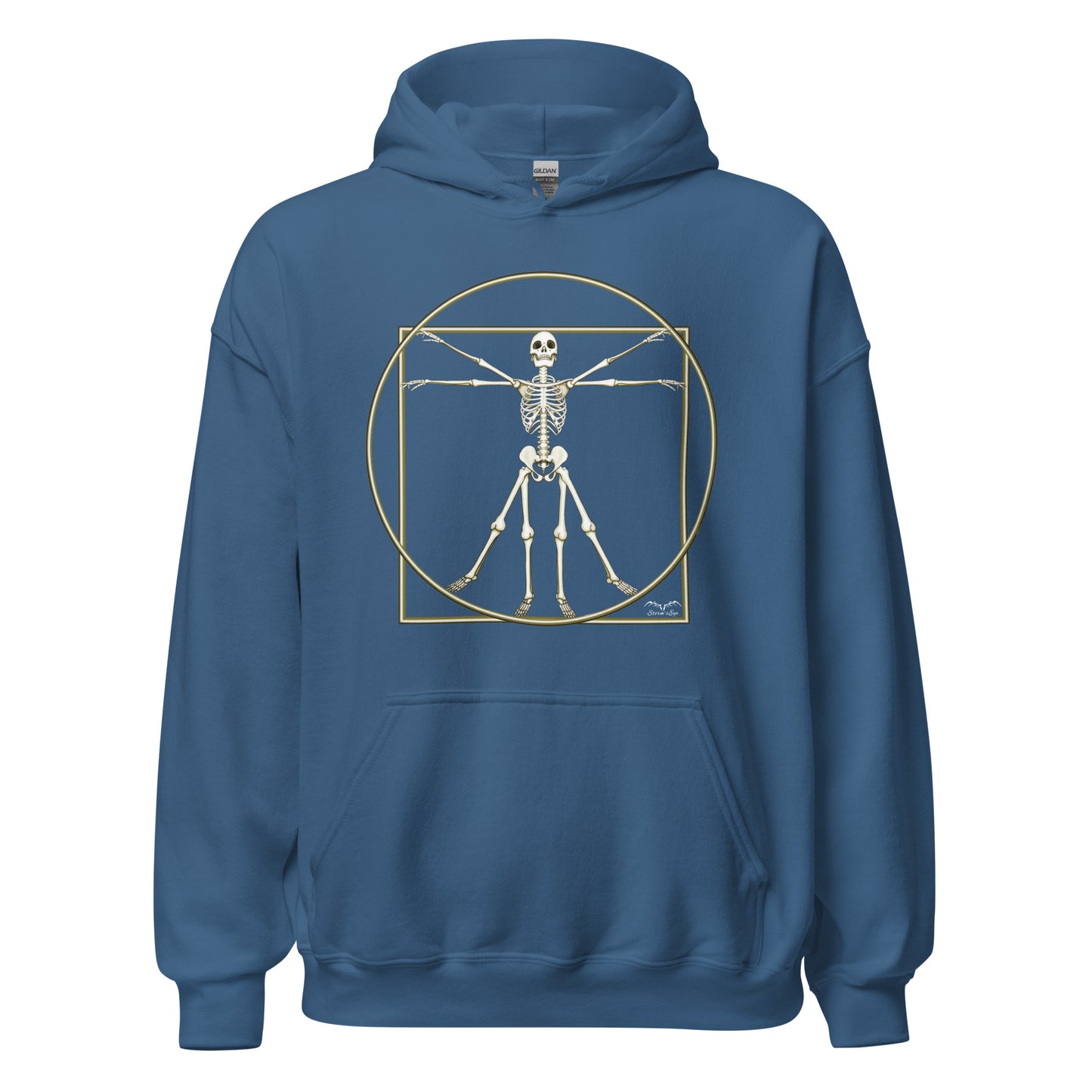stormseye design vitruvian skeleton fine art hoodie flat view blue