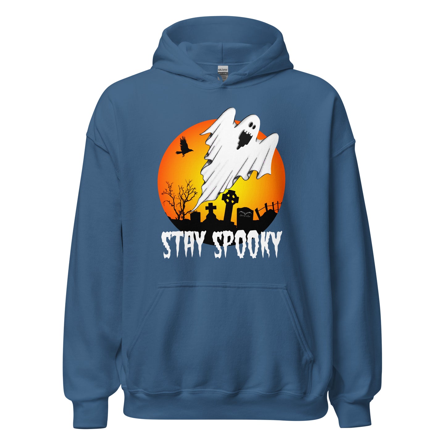 stormseye design stay spooky halloween hoodie flat view blue