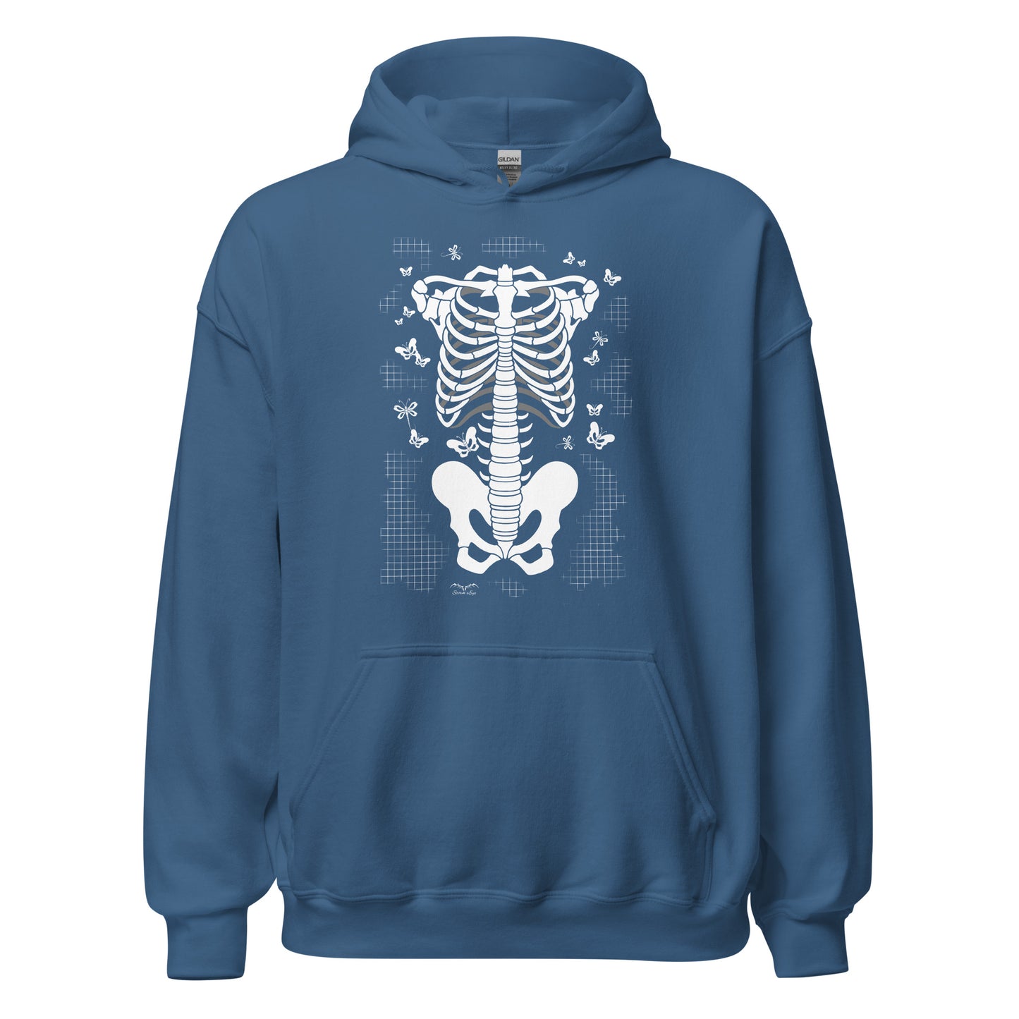 stormseye design skeleton torso halloween hoodie flat view blue