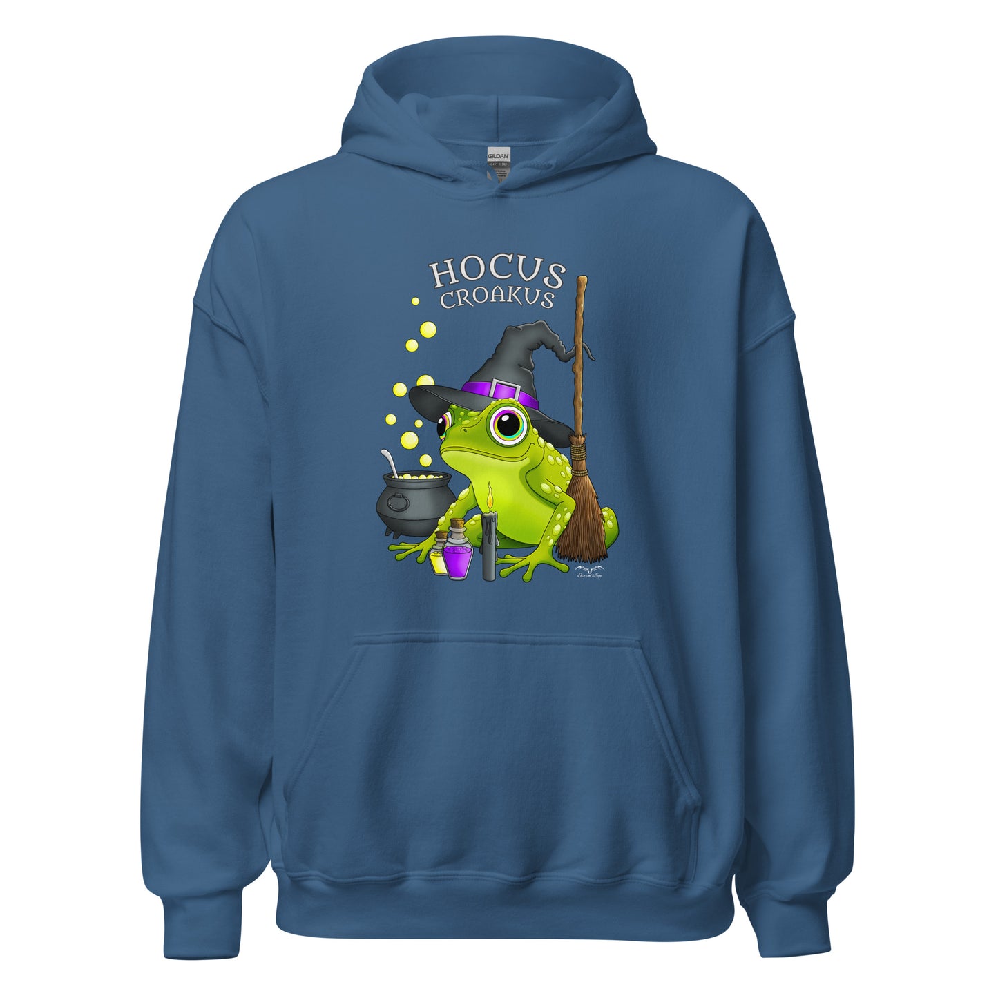 stormseye design witch frog hocus croakus hoodie flat view blue