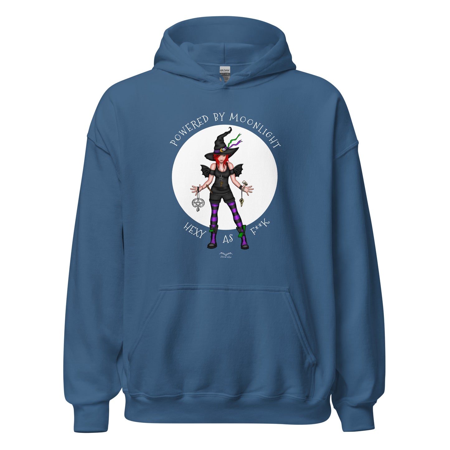 stormseye design hexy witch hoodie flat view blue