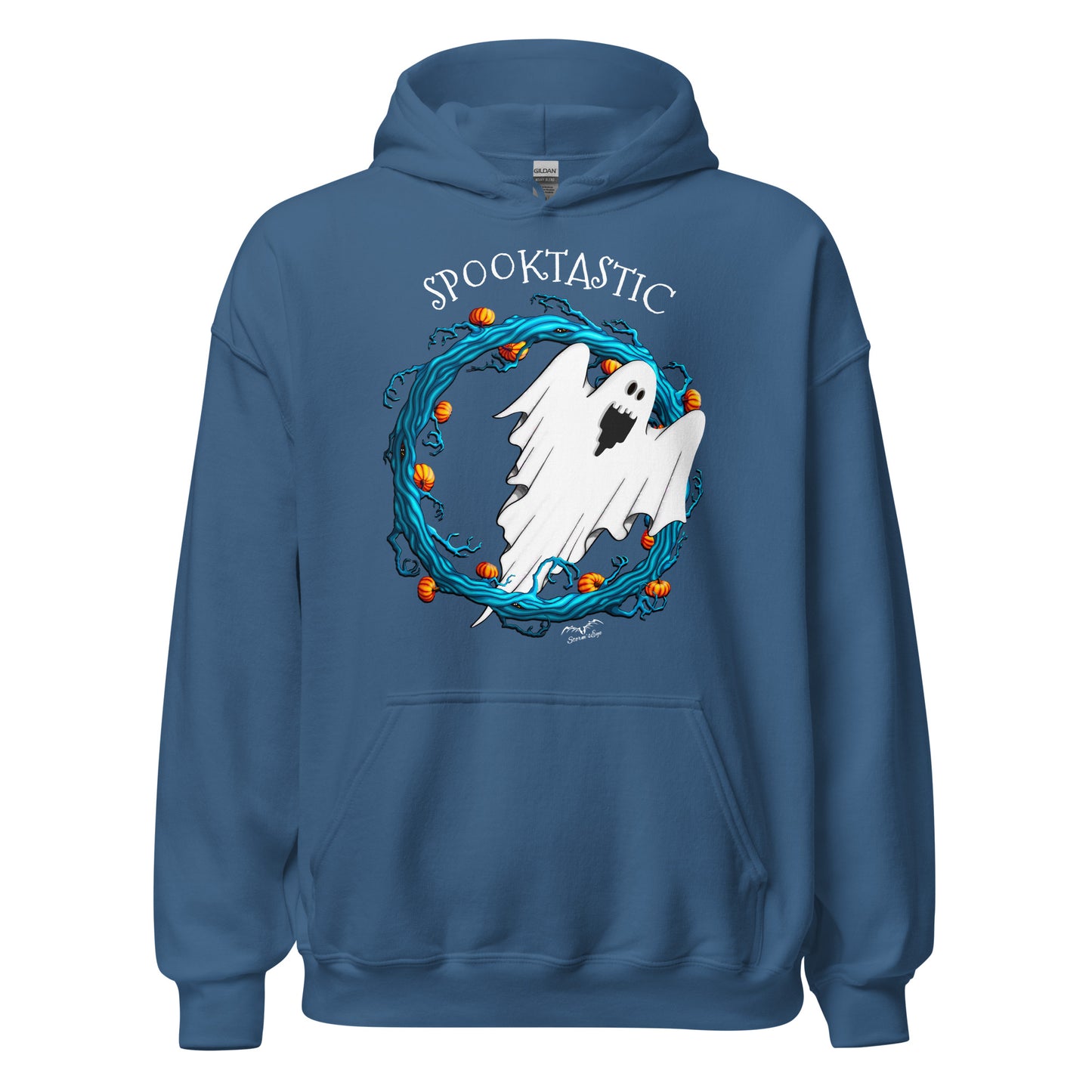 stormseye design halloween ghost spooktastic hoodie flat view blue