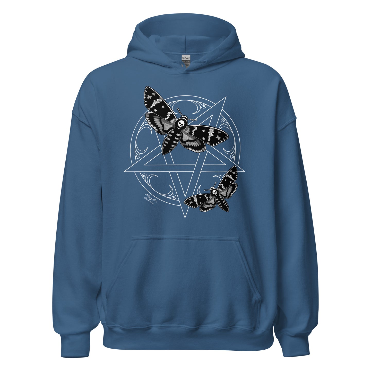 stormseye design deaths head moths hoodie flat view blue
