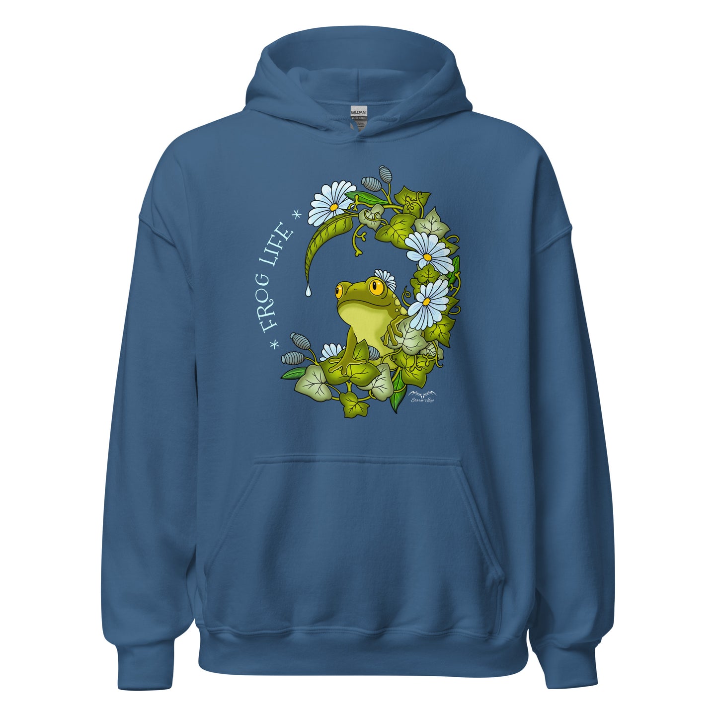 stormseye design frog life hoodie flat view blue