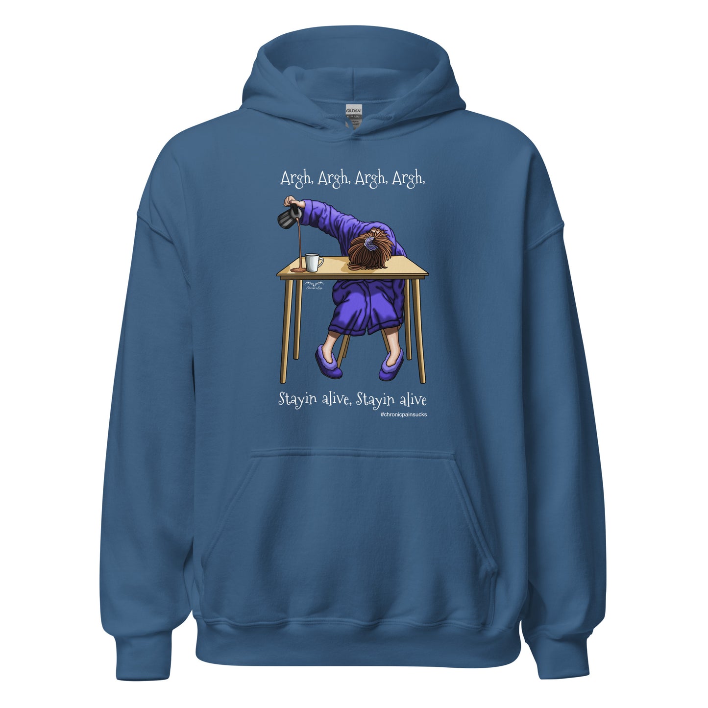 funny stayin alive chronic pain Hoodie by Stormseye Design, blue