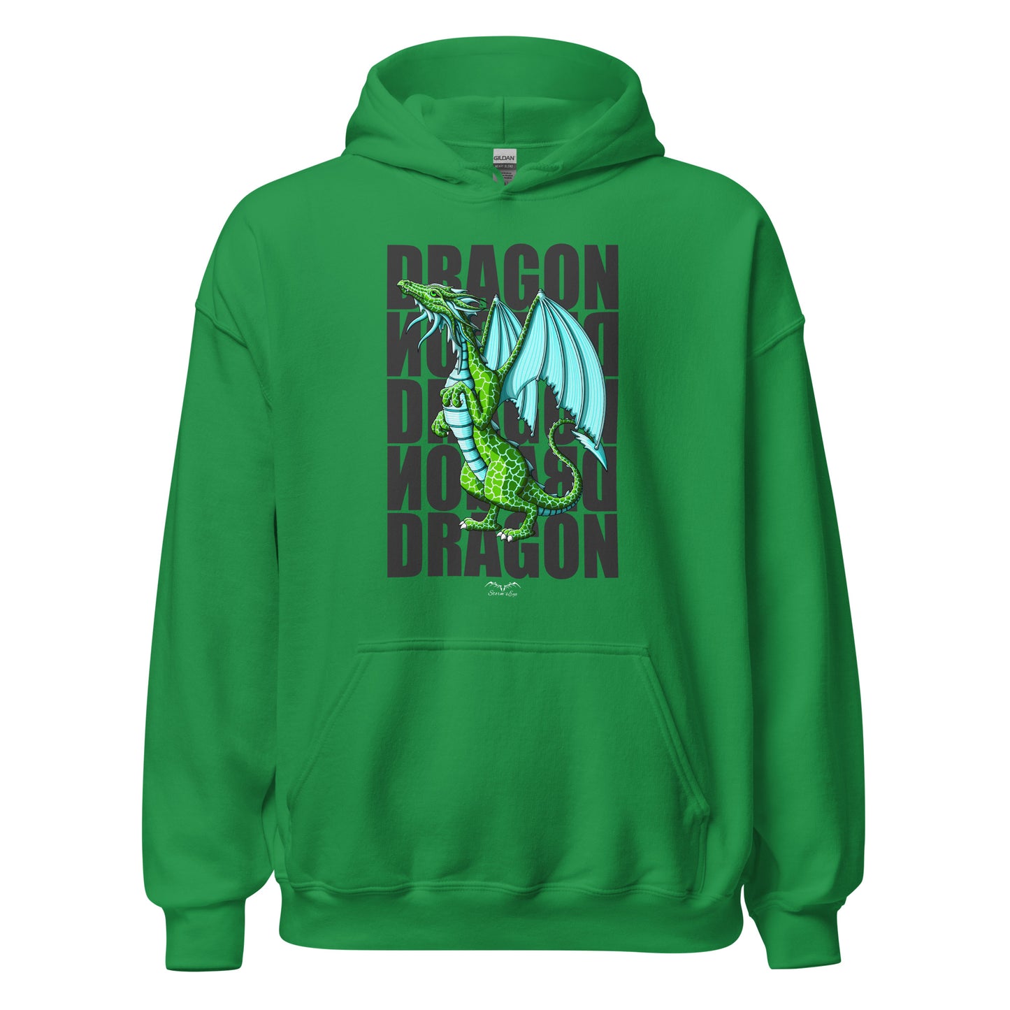 green dragon fantasy hoodie, bright green, by stormseye design