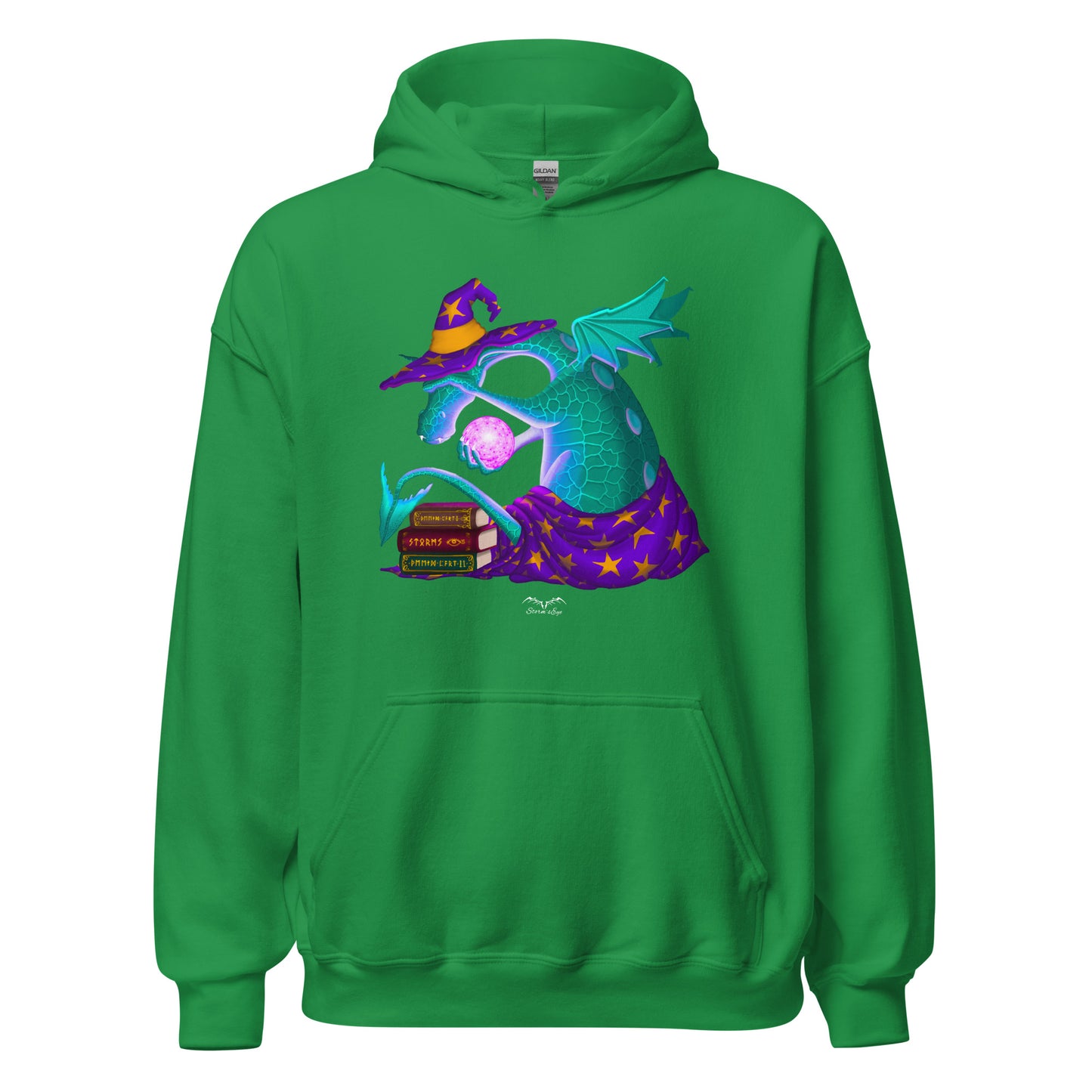 wizard dragon hoodie bright green by stormseye design