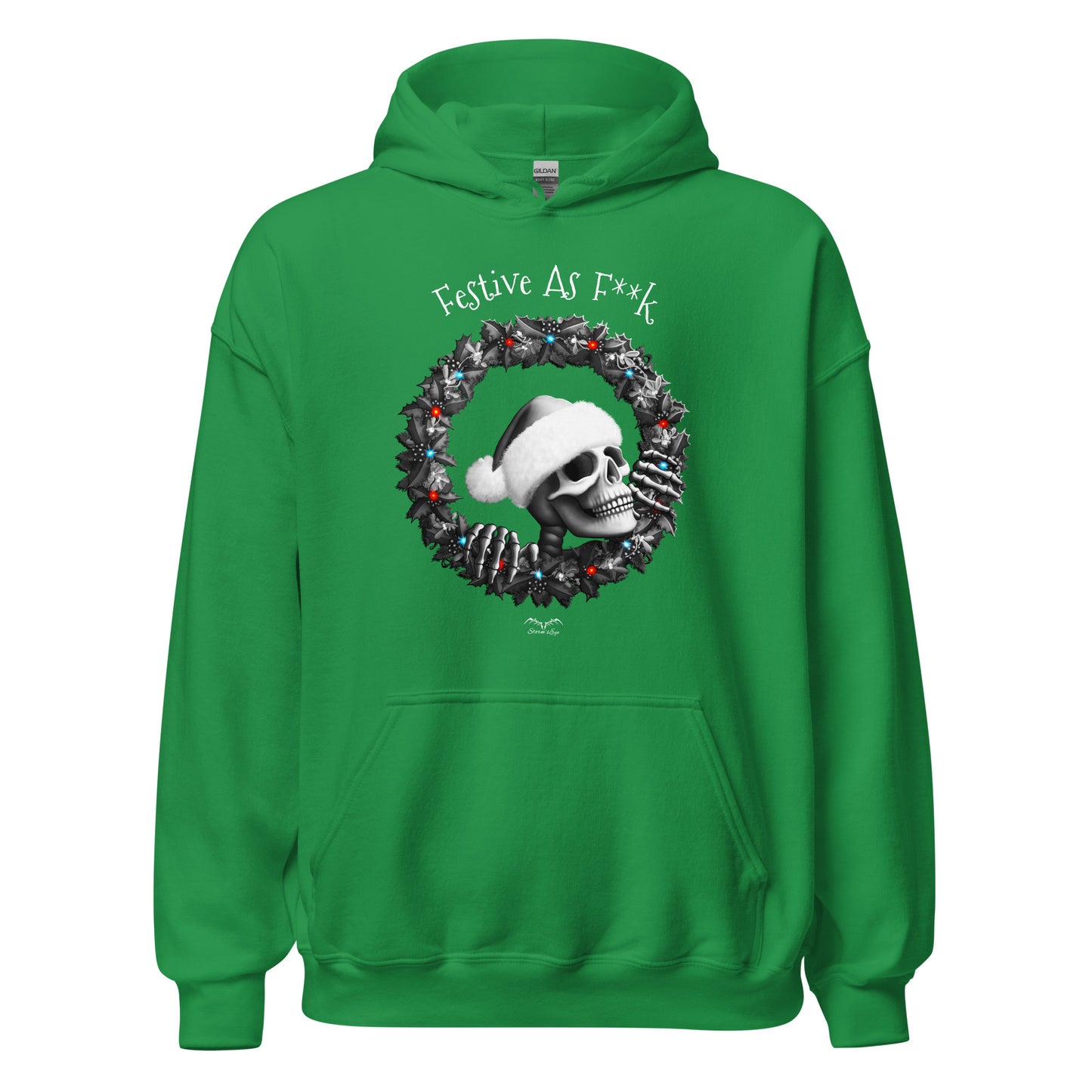 stormseye design festive AF christmas hoodie flat view green