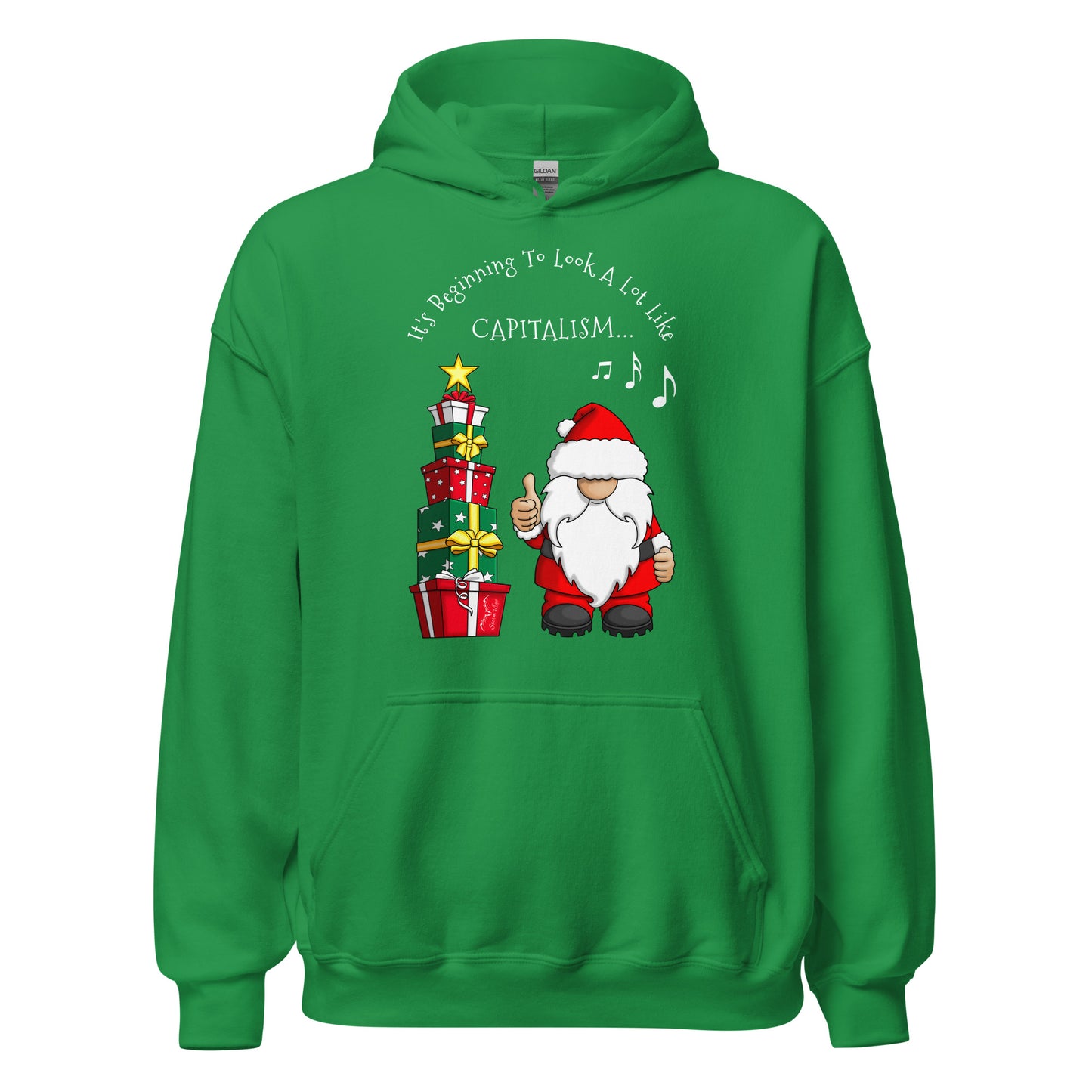 stormseye design festive capitalism christmas hoodie flat view green