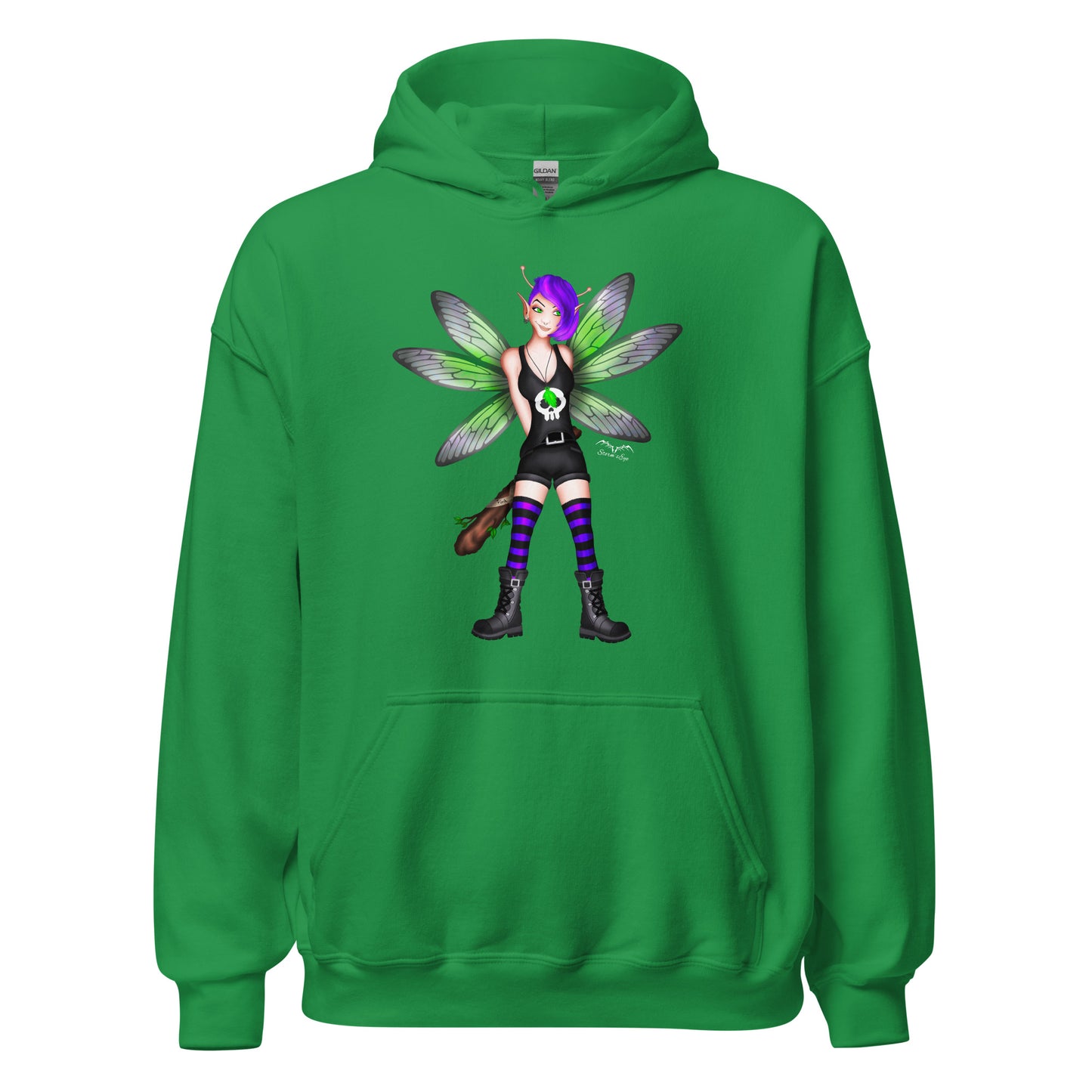 stormseye design rocker fairy fink hoodie flat view green