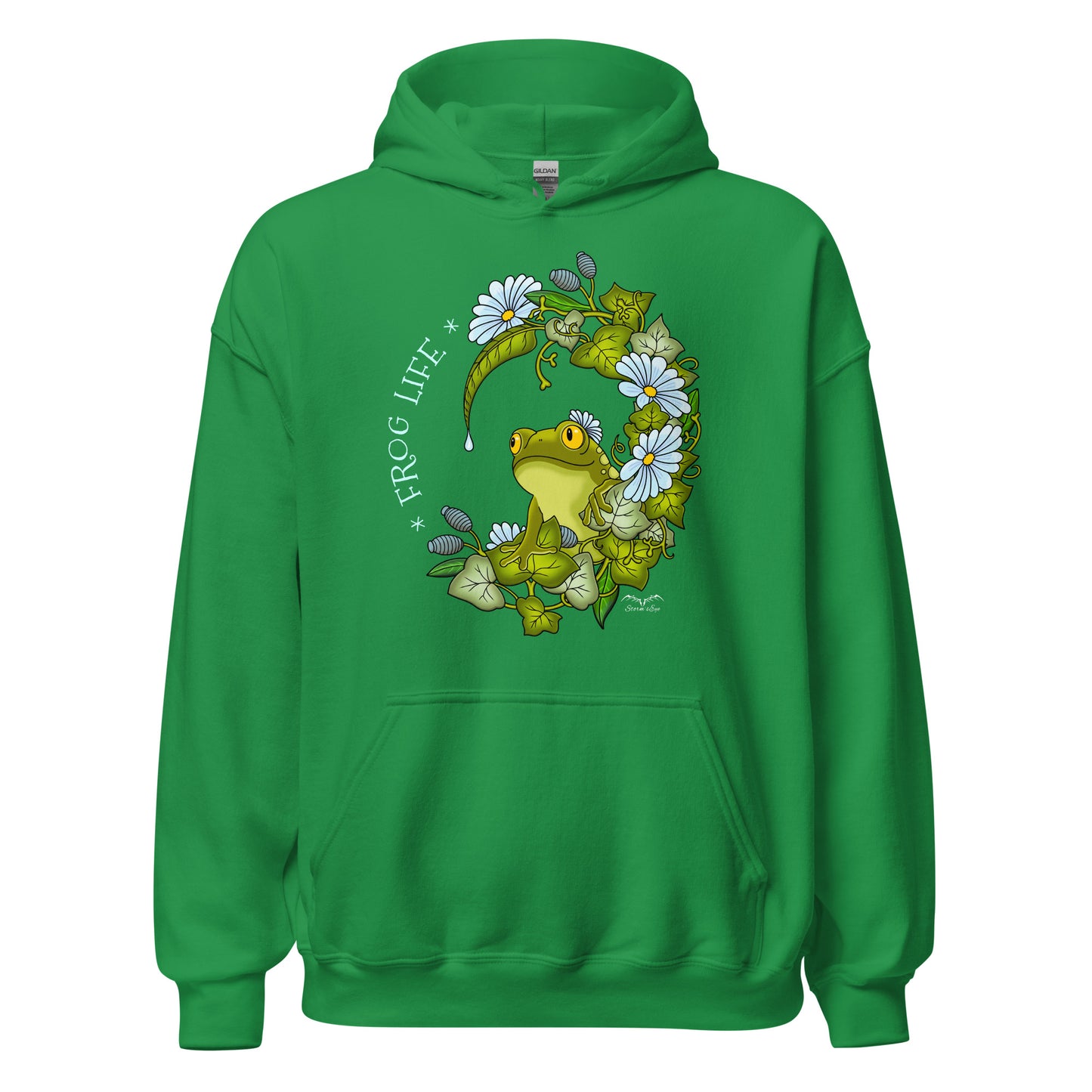 stormseye design frog life hoodie flat view bright green