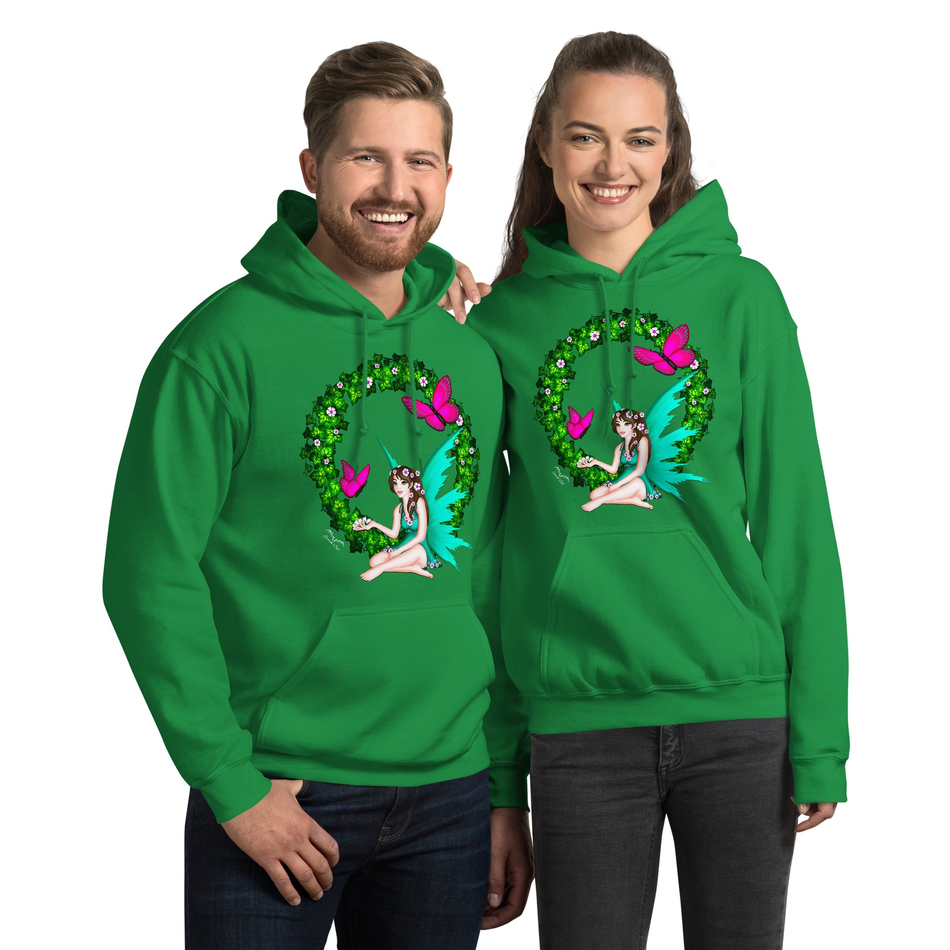 butterfly fairy hoodie by stormseye design, irish green, modelled view