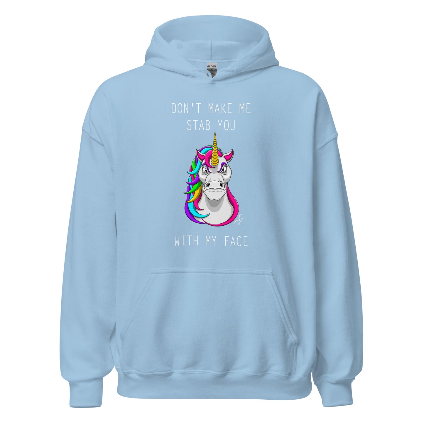 funny stabby unicorn hoodie light blue by stormseye design