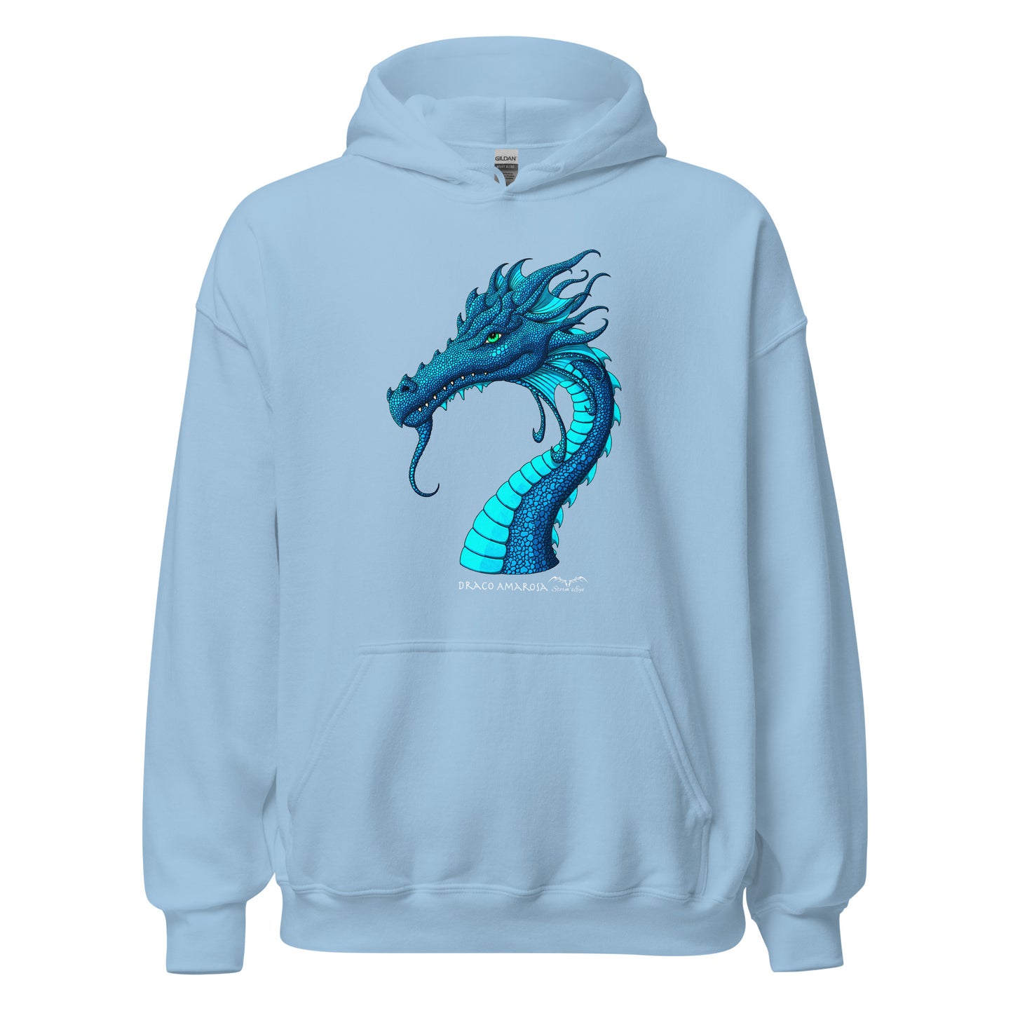 stormseye design amarosa dragon hoodie flat view light blue