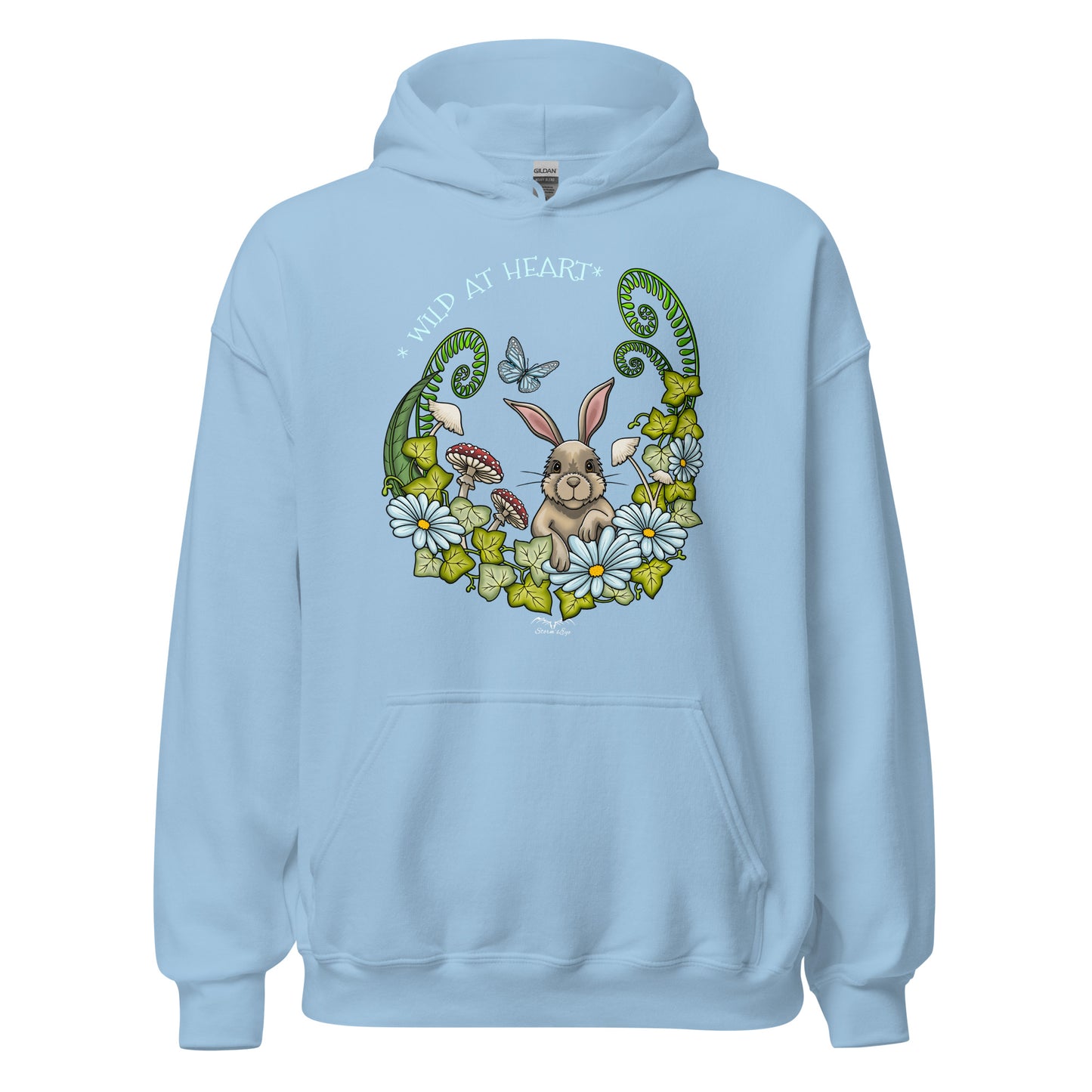wild at heart rabbit hoodie by stormseye design, light blue