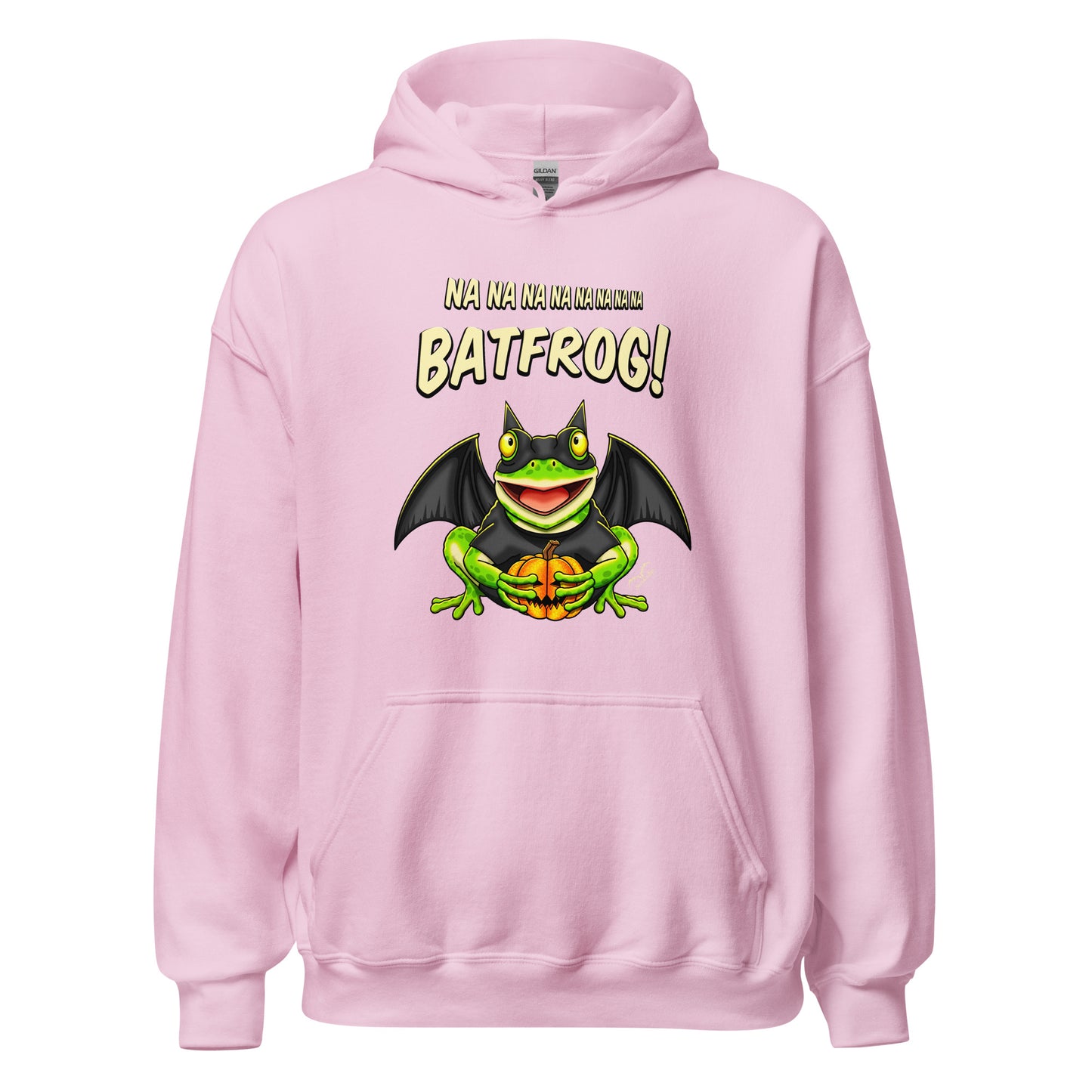 stormseye design batfrog halloween hoodie flat view light pink