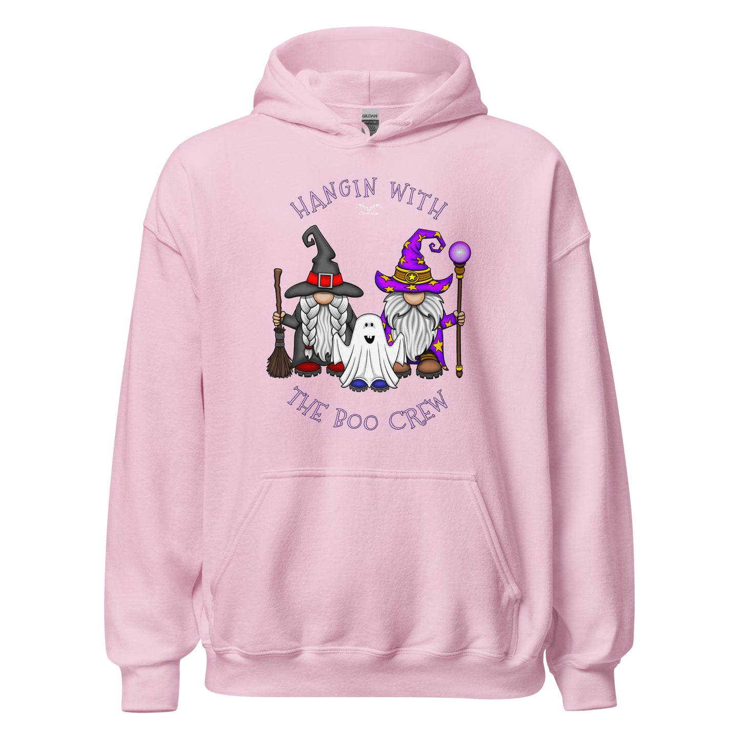 stormseye design boo crew halloween hoodie flat view light pink