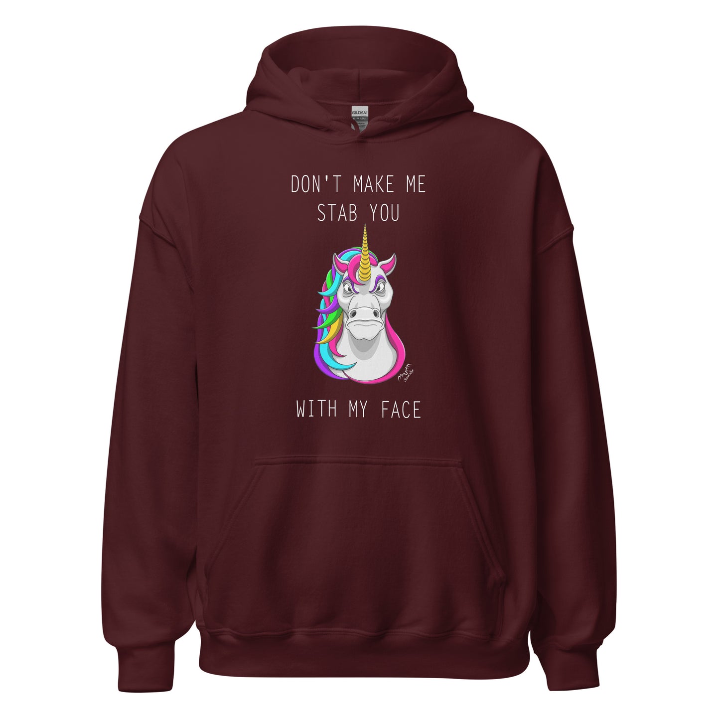 funny stabby unicorn hoodie wine red by stormseye design