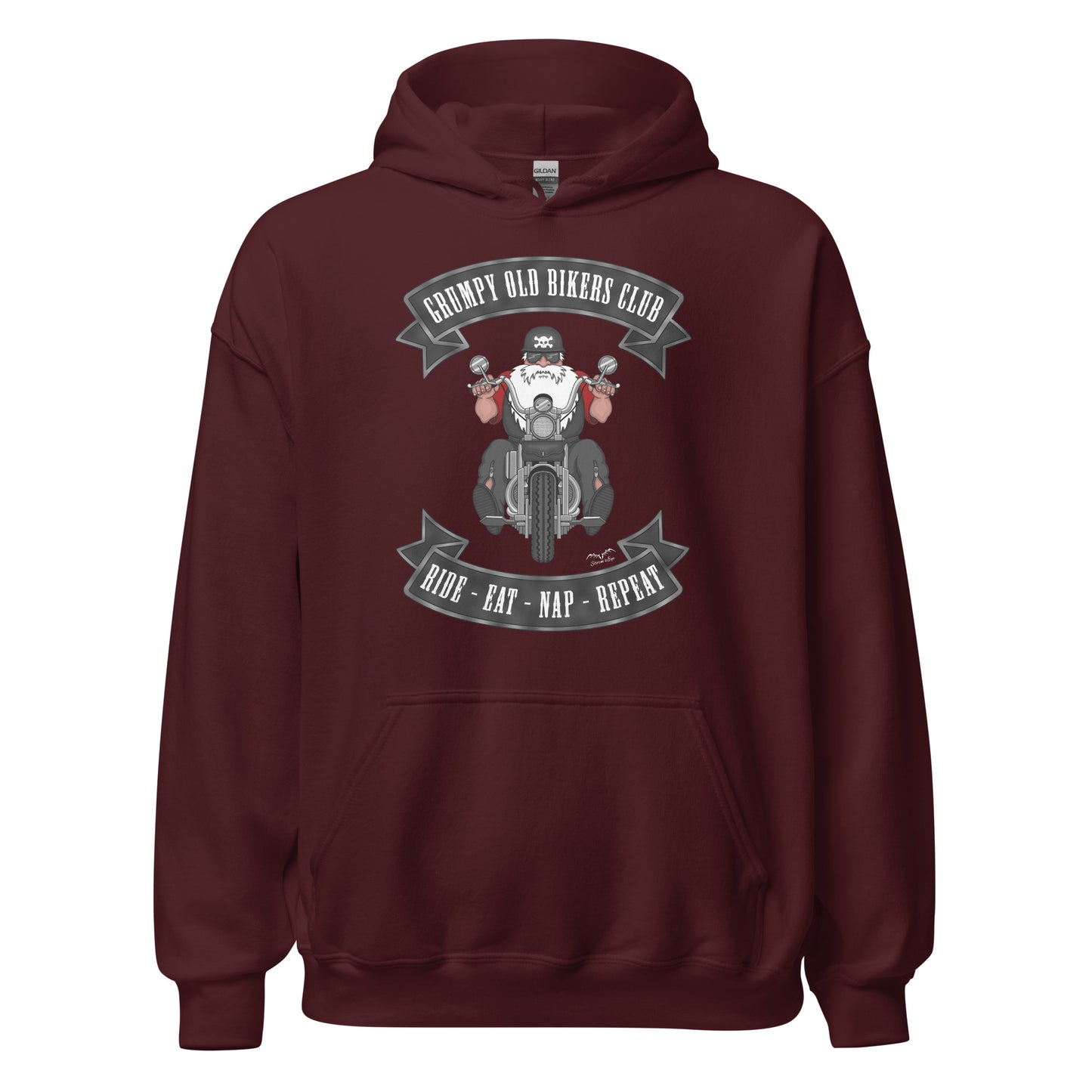 grumpy old biker hoodie wine red by stormseye design