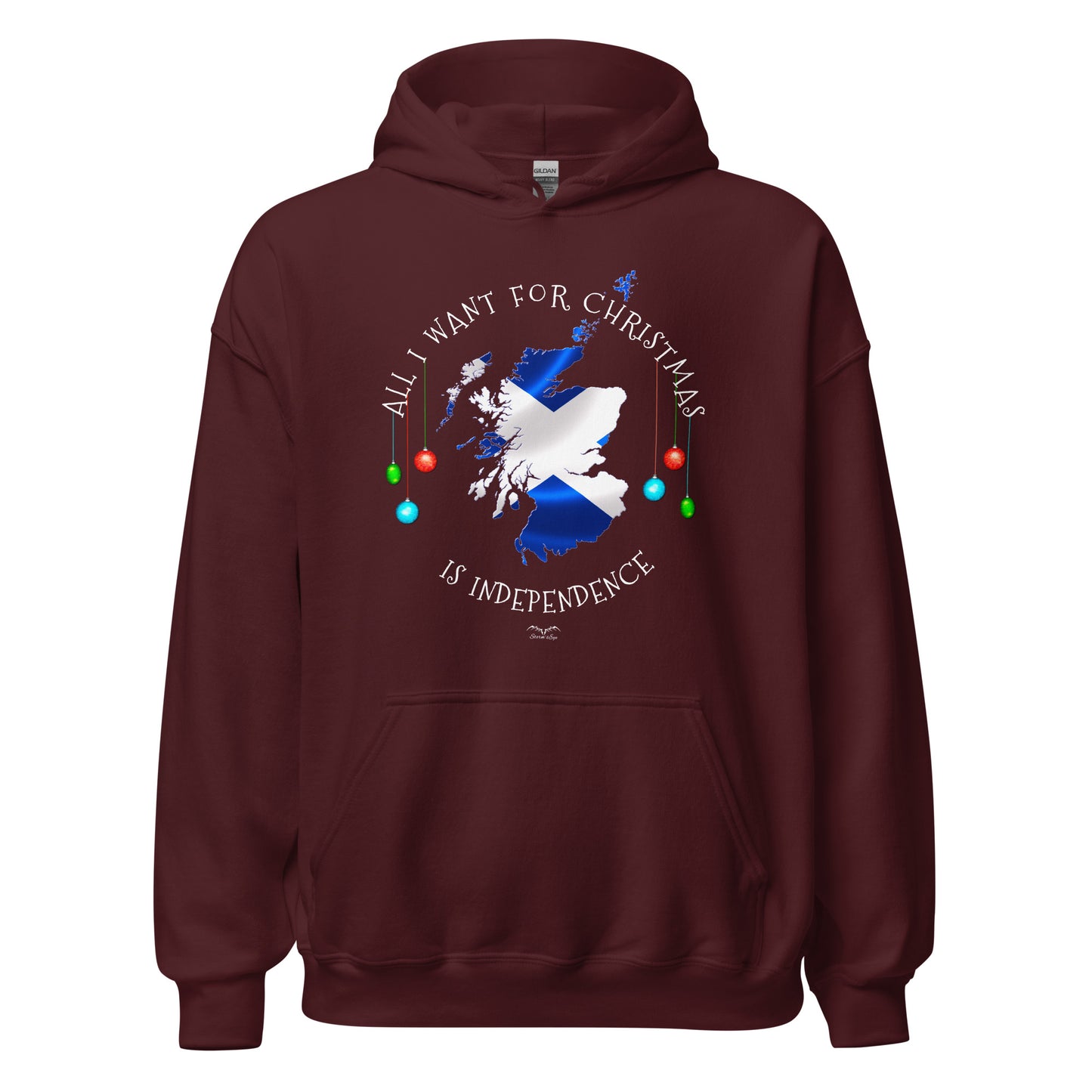 stormseye design christmas scottish independence hoodie flat view maroon red