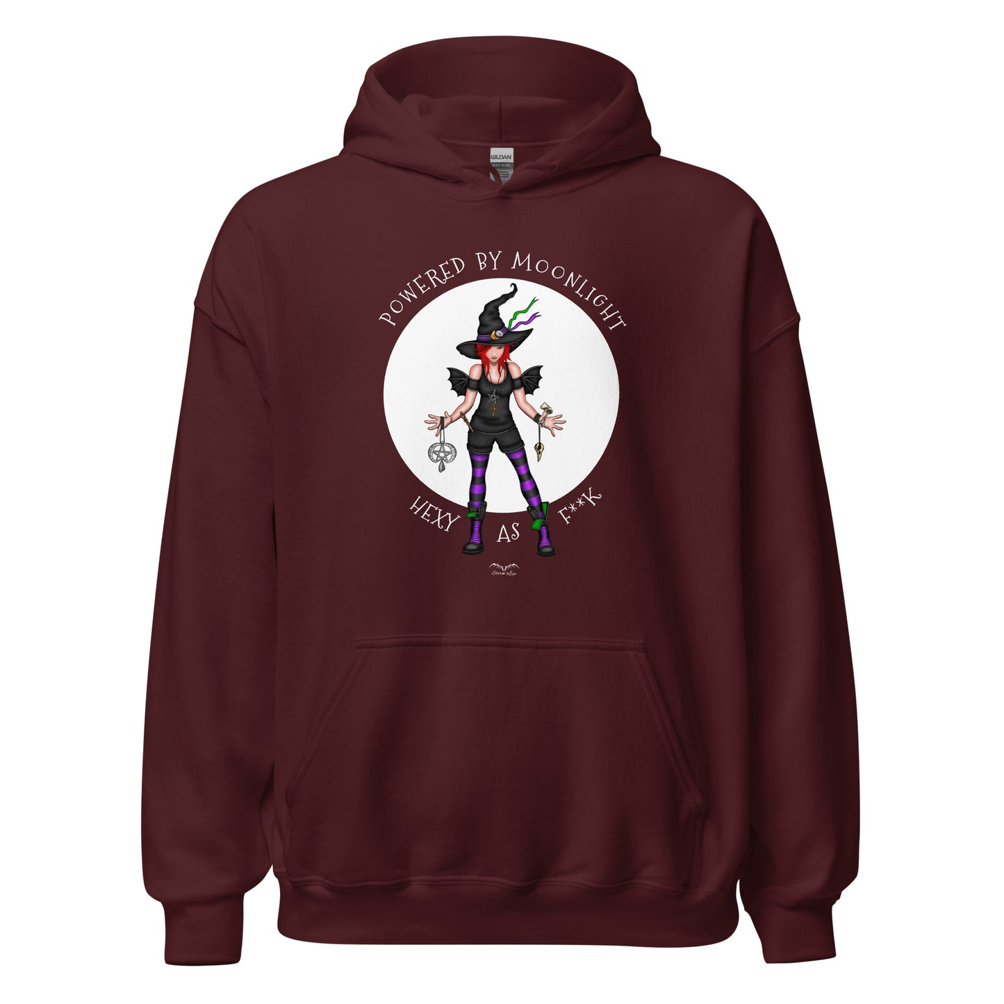 stormseye design hexy witch hoodie flat view maroon