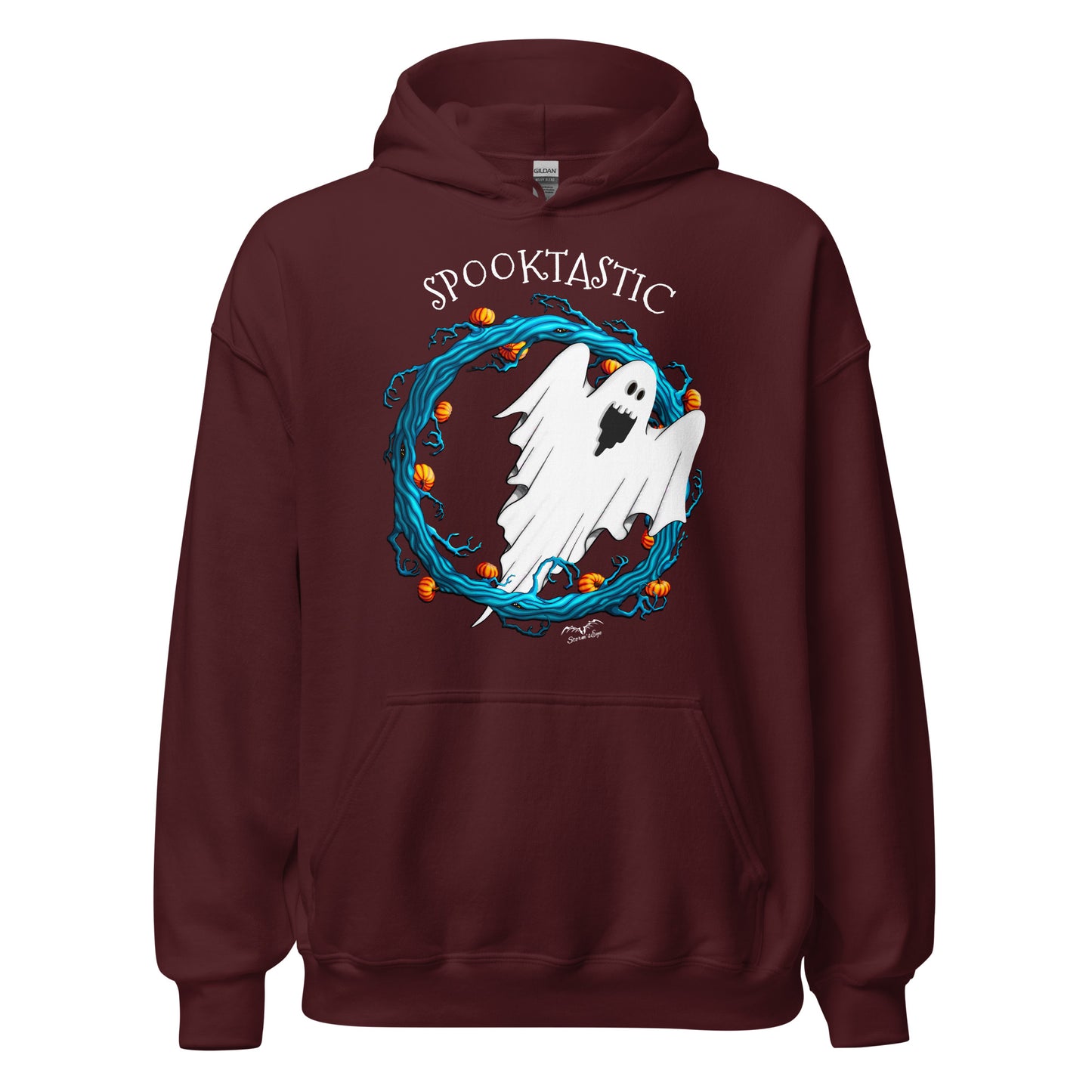 stormseye design halloween ghost spooktastic hoodie flat view maroon