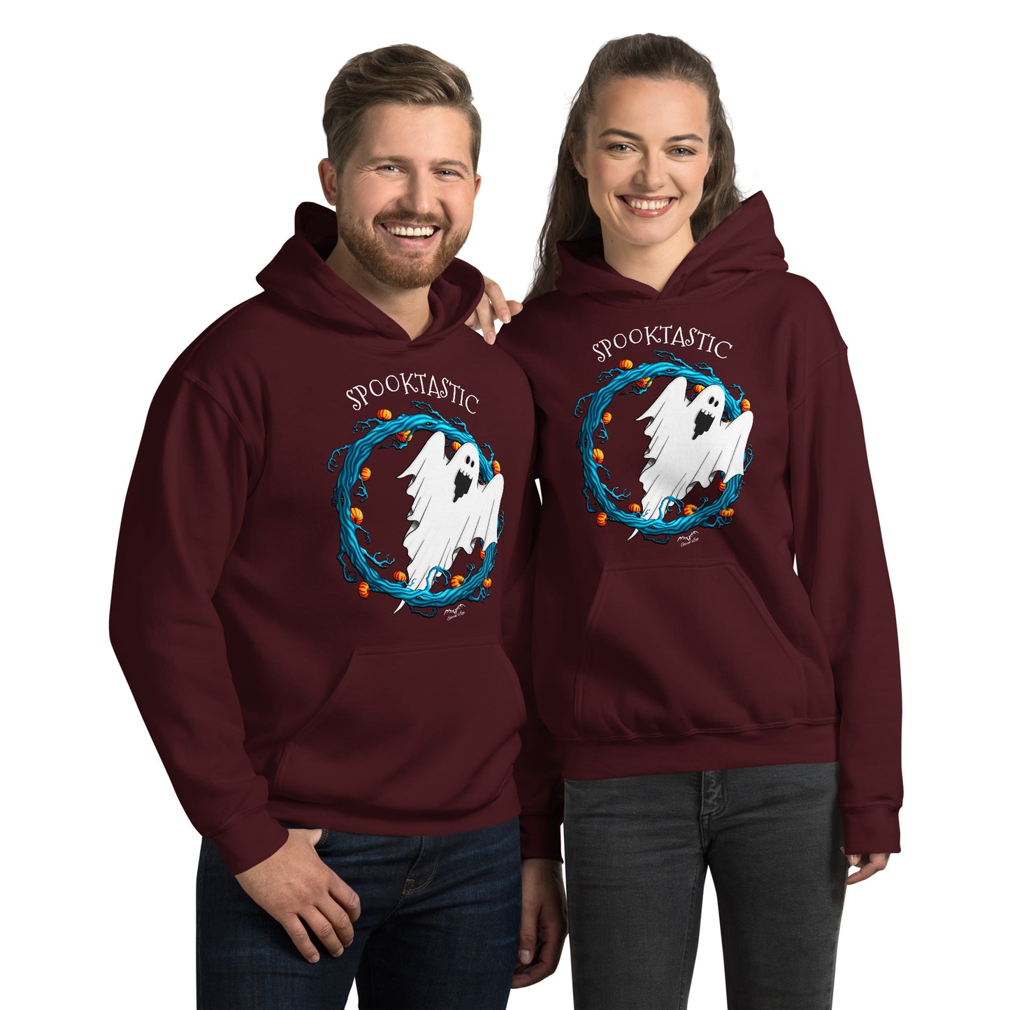 stormseye design halloween ghost spooktastic hoodie modelled view maroon
